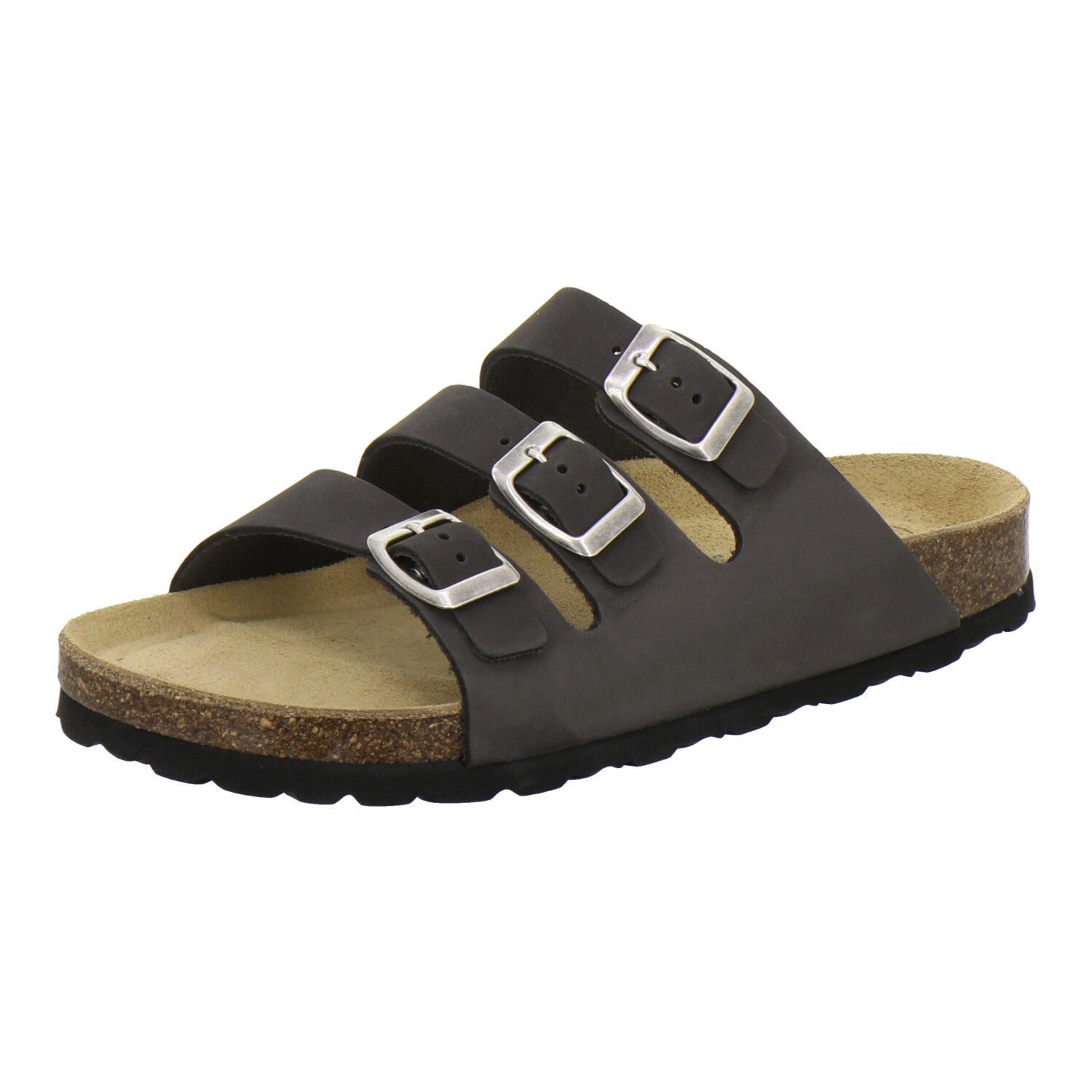 AFS-Schuhe Damen Dreischnaller Pantolette aus Nubukleder mit Fußbett, Made in Germany