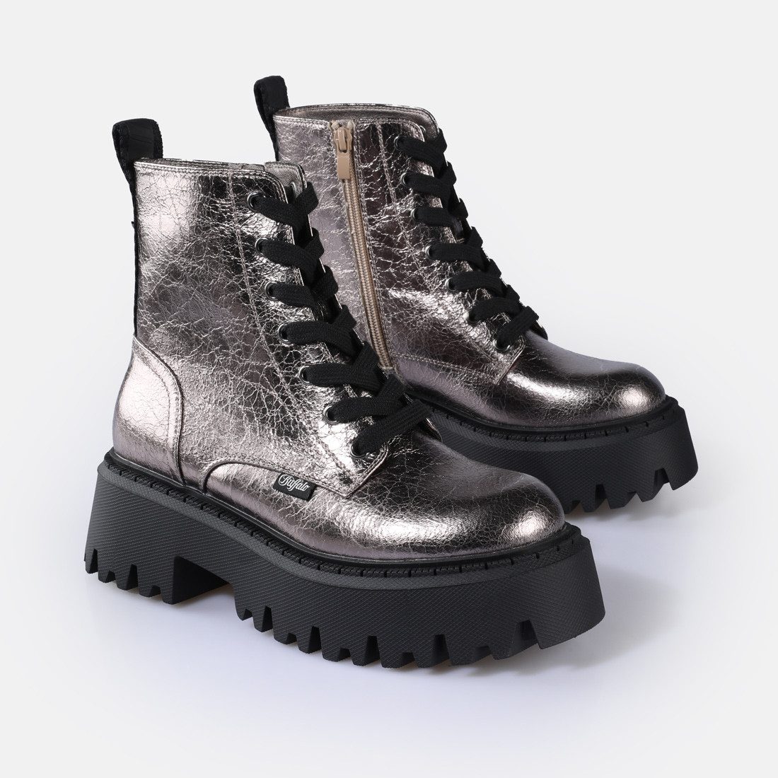 Buffalo Aspen Lace Up mid Plateaustiefelette Schnürboots, Plateauboots, Profilsohle, in aktueller Metallic-Optik