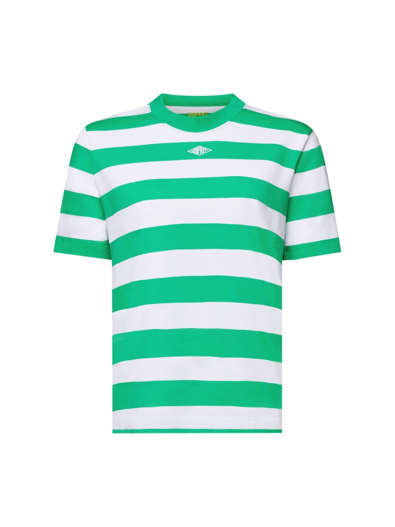 Esprit T-Shirt Gestreiftes T-Shirt Logostickerei GREEN mit (1-tlg)