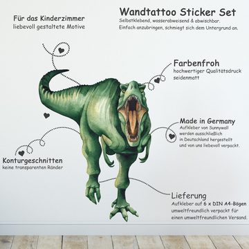 Sunnywall Wandtattoo Dinosaurier real T-Rex - Wandtattoo Kinderzimmer Aufkleber (6 St), konturgeschnitten