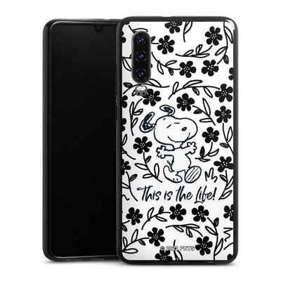 DeinDesign Handyhülle »Peanuts Blumen Snoopy Snoopy Black and White This Is The Life«, Huawei P30 Silikon Hülle Bumper Case Handy Schutzhülle