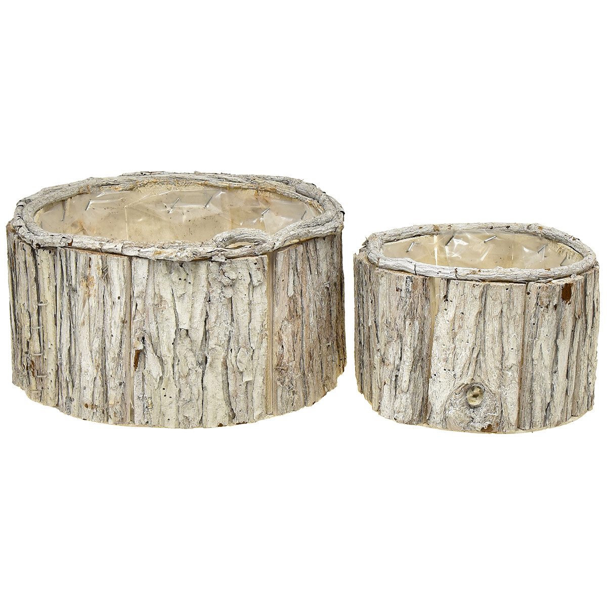Dekokorb Pflanzkasten Holz Rund Rinde Natur Weiß 26/18cm 2er Set Deko Blumen
