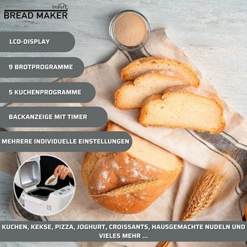 Starlyf Brotbackautomat Bread Maker, 14 Programme, 500,00 W, für 750g Brot, Timer, Joghurt, Marmelade, Warmhalte - Funktion