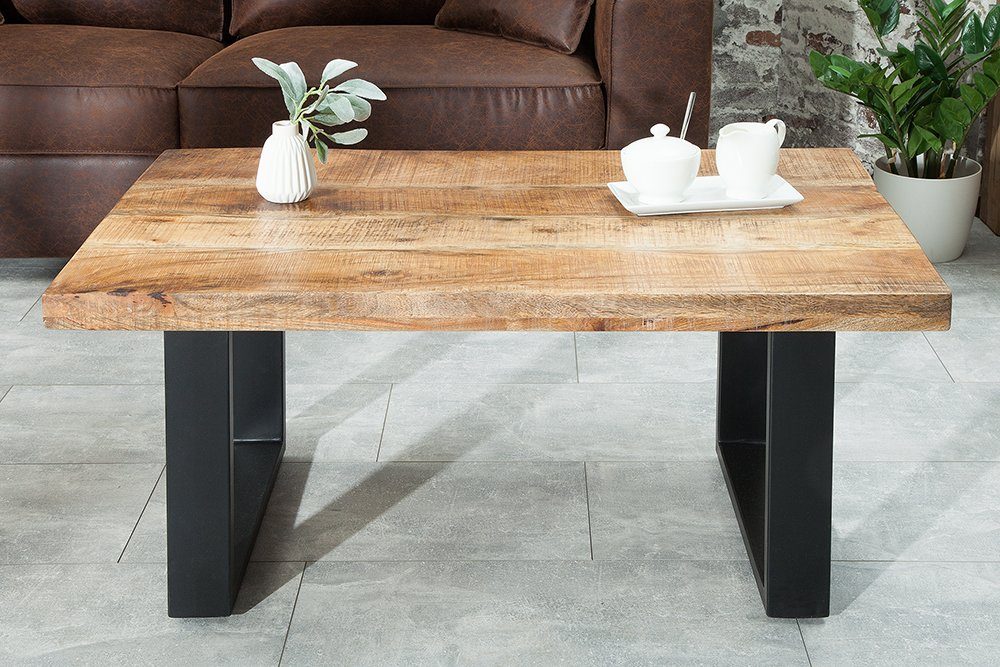 riess-ambiente Couchtisch IRON CRAFT 100cm natur/schwarz – Massivholz, Metall, rechteckig (Einzelartikel, 1-St), lackierter Holztisch mit Kufen – ideal für Industrial-Wohnzimmer