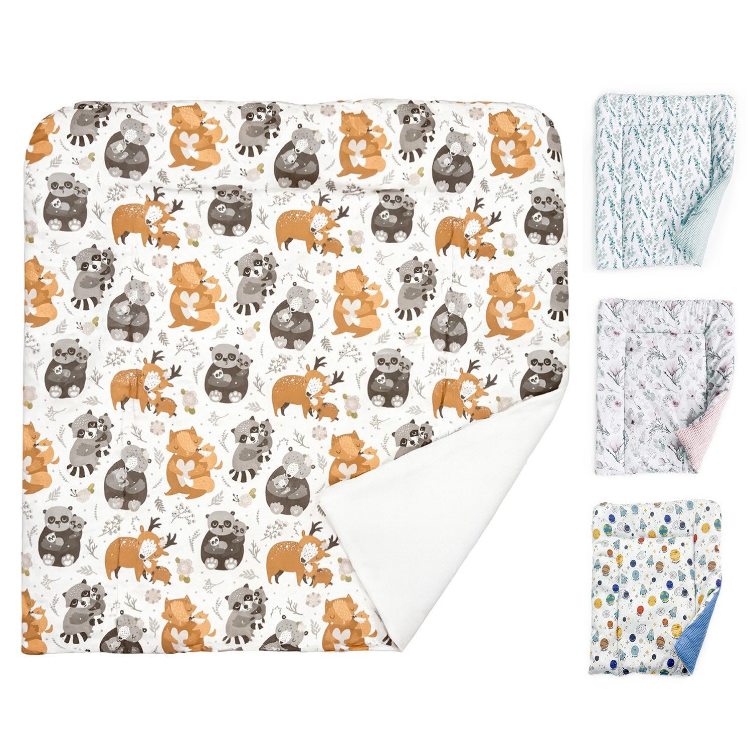 BABEES Wickelauflage 75x75 cm Baby Wickelunterlage Wickeltischauflage 100% Baumwolle, mit wasserdichter Unterseite, Abwaschbar Wickelmatte Regenbogen