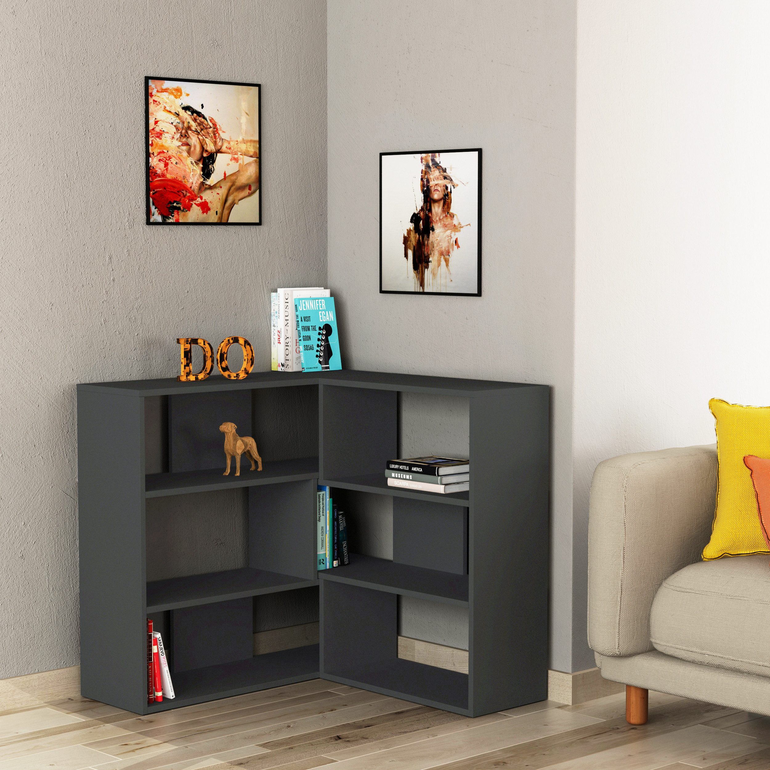Decortie Bücherregal Molly, Modernes Eck-Mehrzweck Bücherregal, günstig online kaufen