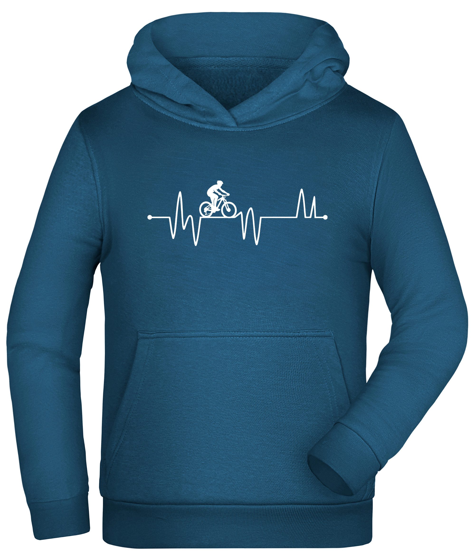 MyDesign24 Hoodie Kinder Hoodie - Herzschlaglinie mit Fahrradfahrer Motiv EGK Kapuzen Pulli petrol blau i574