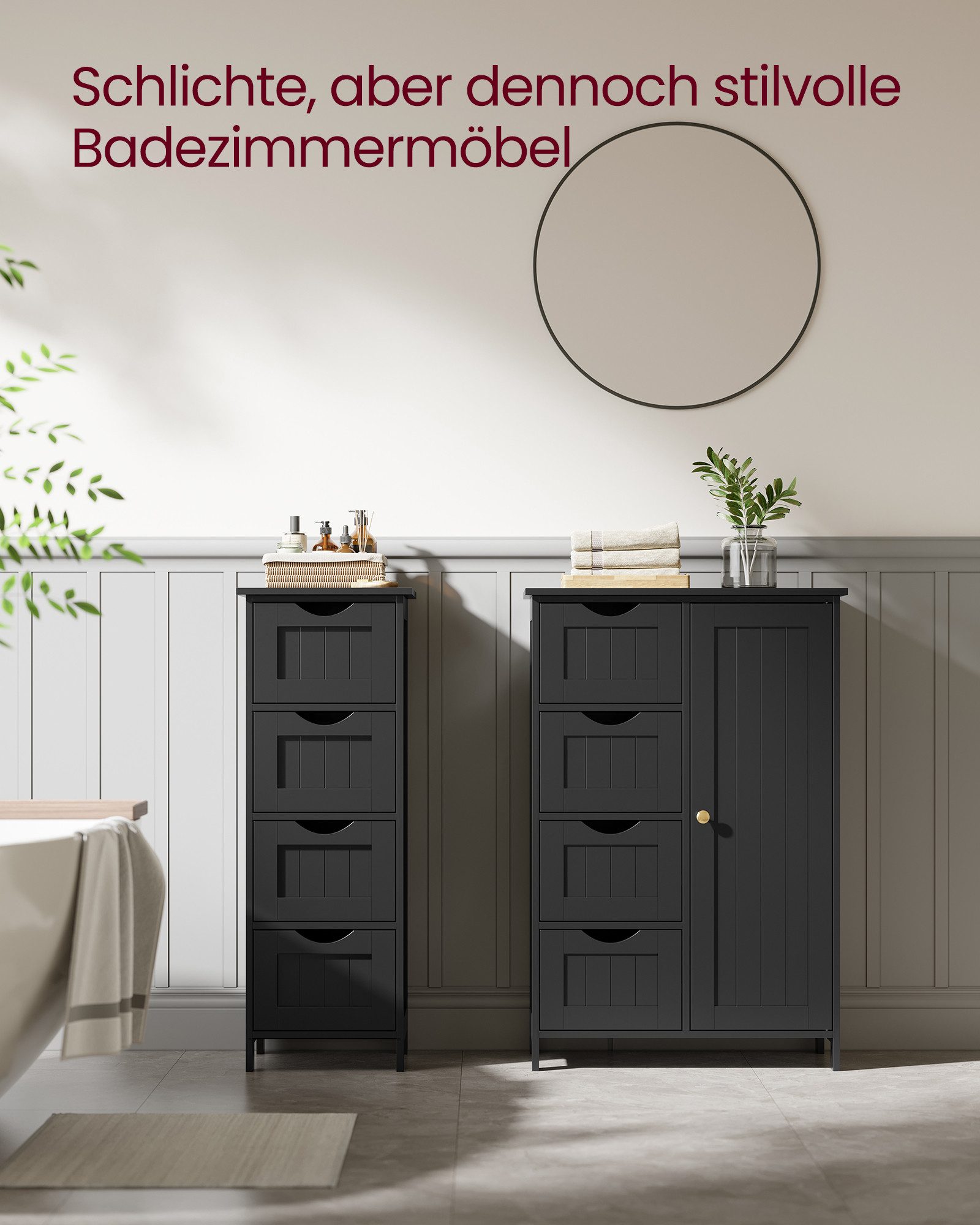 VASAGLE Badkommode Badezimmerschrank Badschrank Beistellschrank, mit 4 Schubladen