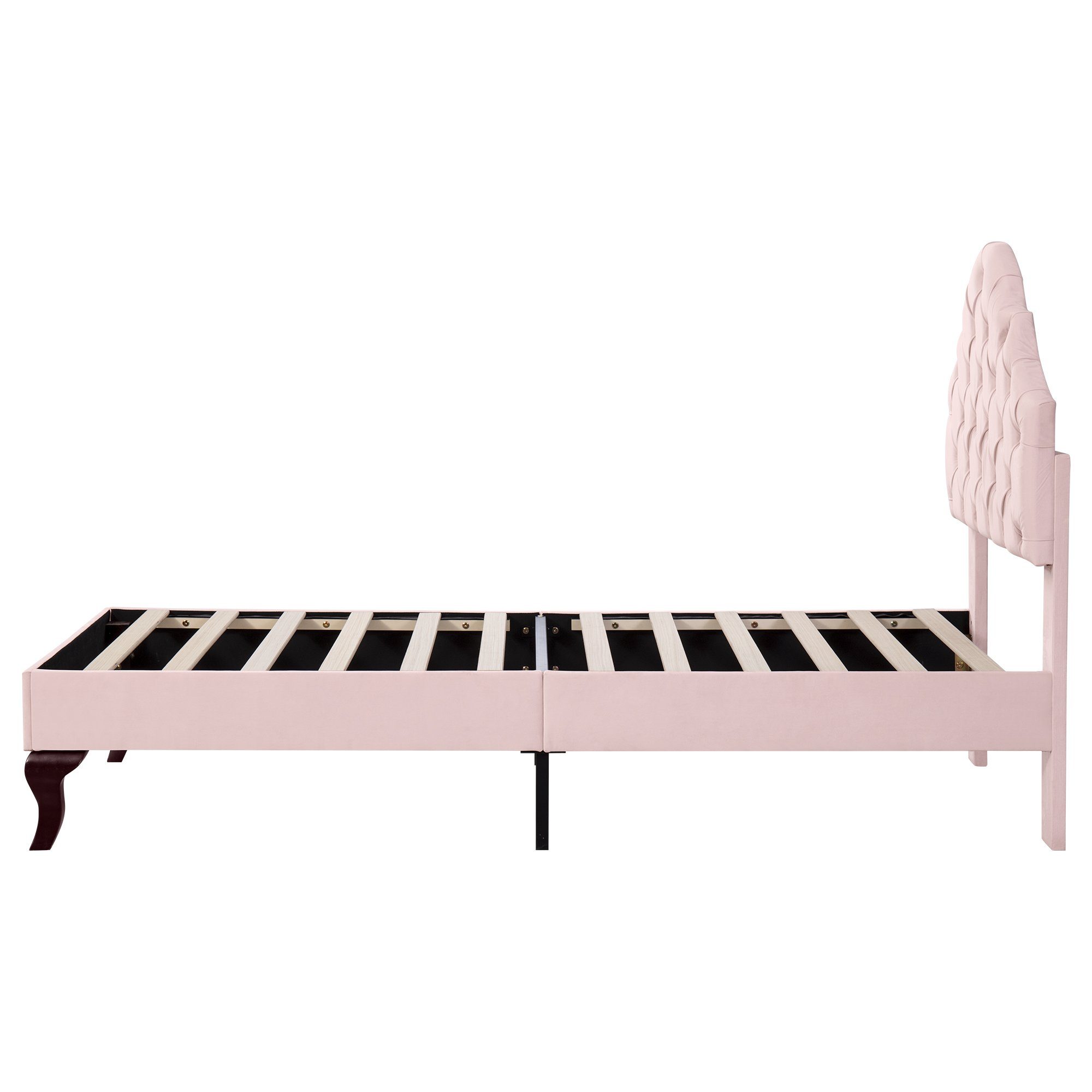Polsterbett, Einzelbett mit Lattenrost, höhenverstellbarem Kopfteil, Samt, 90x200cm