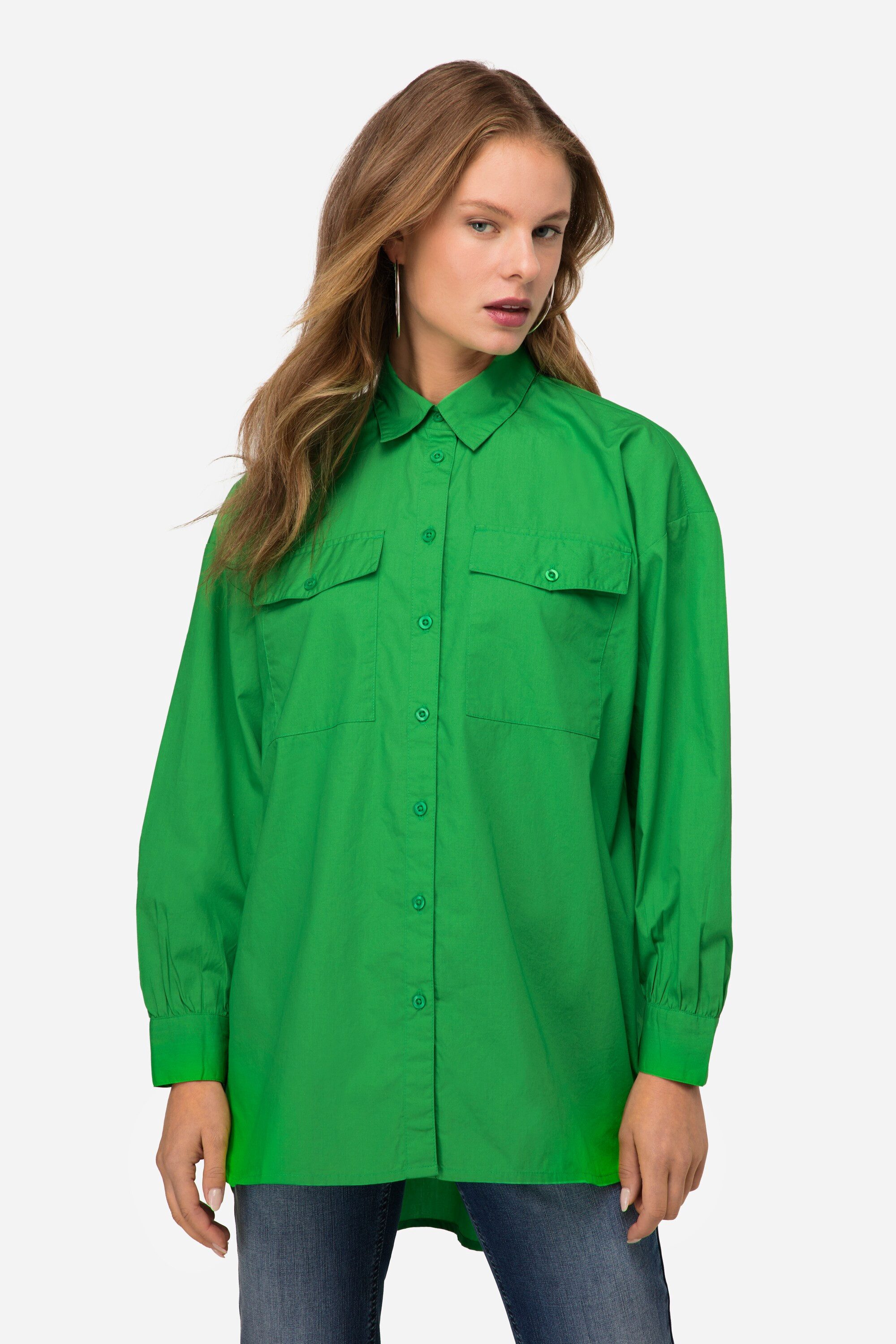 Hemdbluse Hemdbluse Hemdkragen gerundeter Saum Langarm