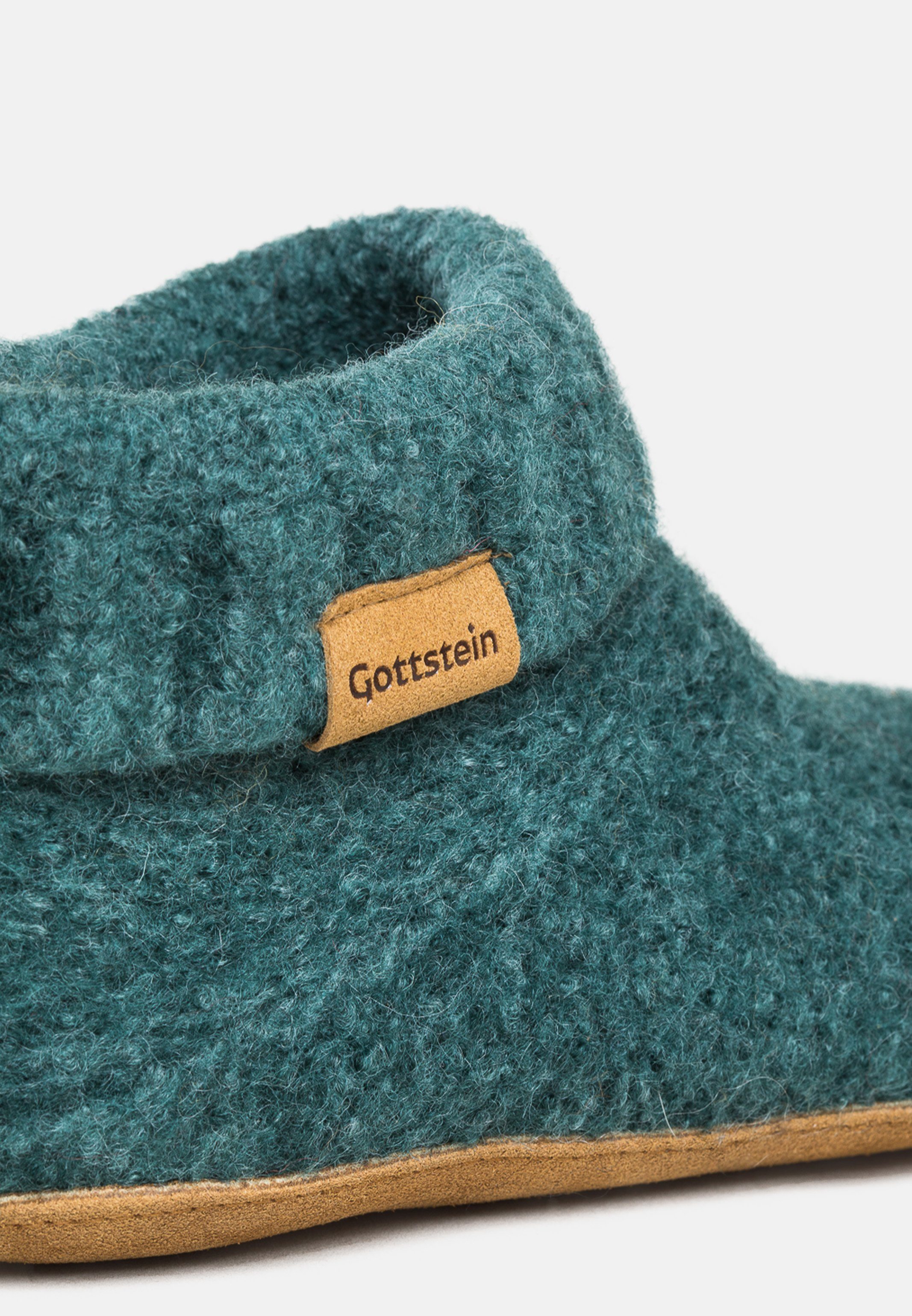 Gottstein Knit Boot 100% Aus aus Sohle Schurwolle, Hüttenschuhe Rindsleder Oceangreen - Hüttenschuh