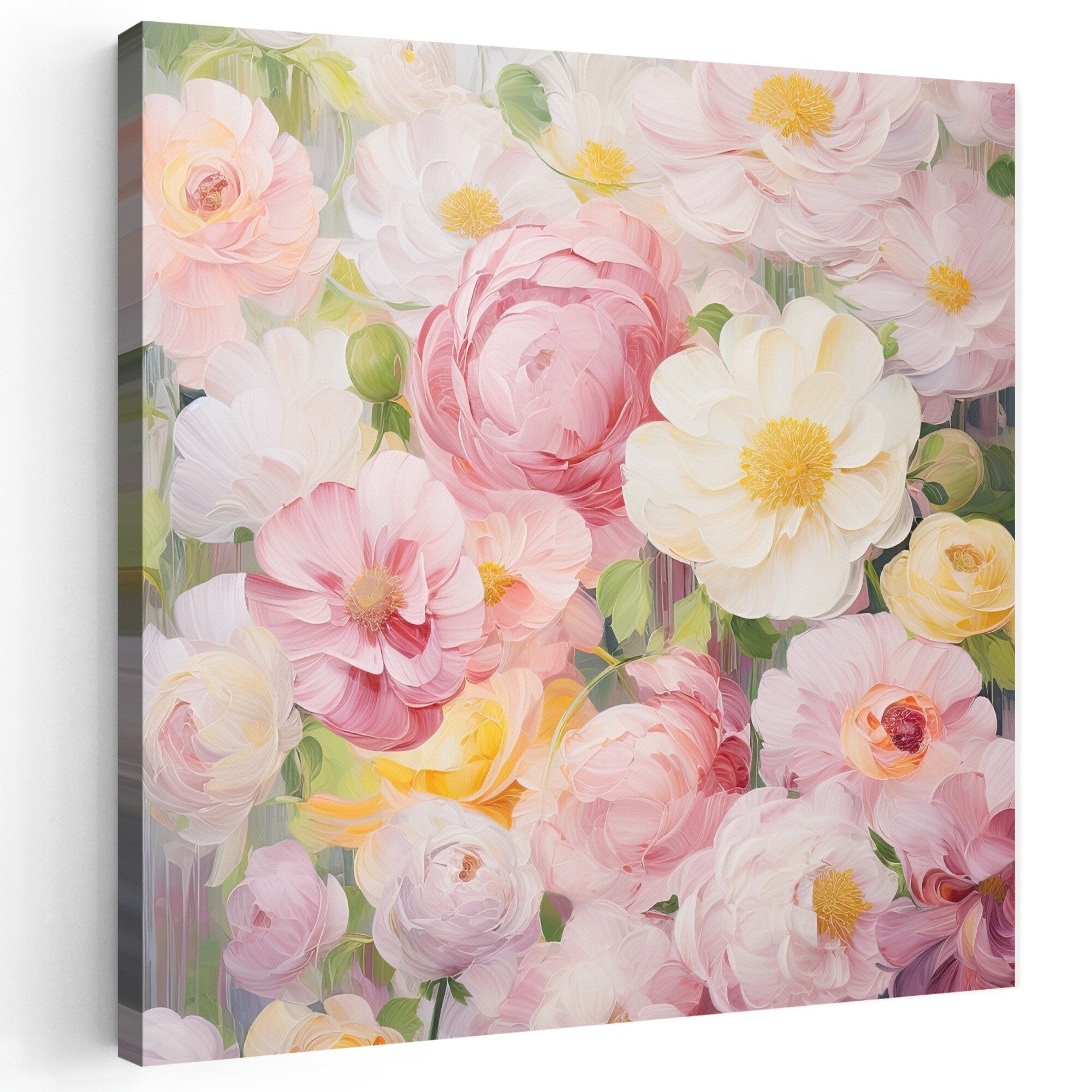 OneMillionCanvasses® Leinwandbild Blumen - Rosa - Botanisch - Kunst - Acrylfarbe, Fotodruck (1 St), Wandbild, Deko Schlafzimmer Wohnzimmer Flur 20x20 cm