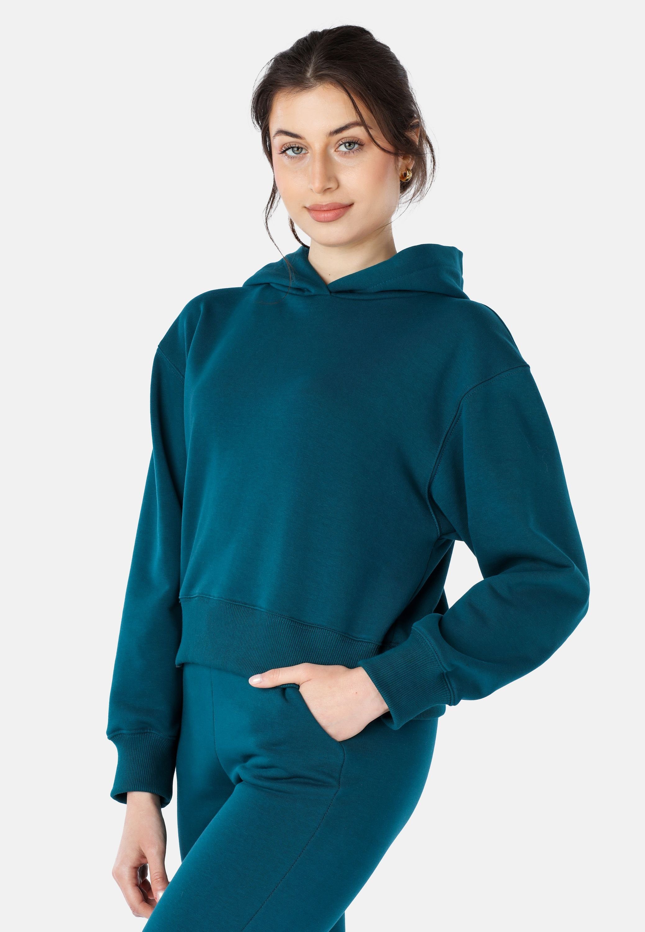 Damen Kapuzensweatshirt kurz BLV208 Jogging Sportanzug Kapuzenpullover Smaragdgrün Pullover Oberteil Bellivalini