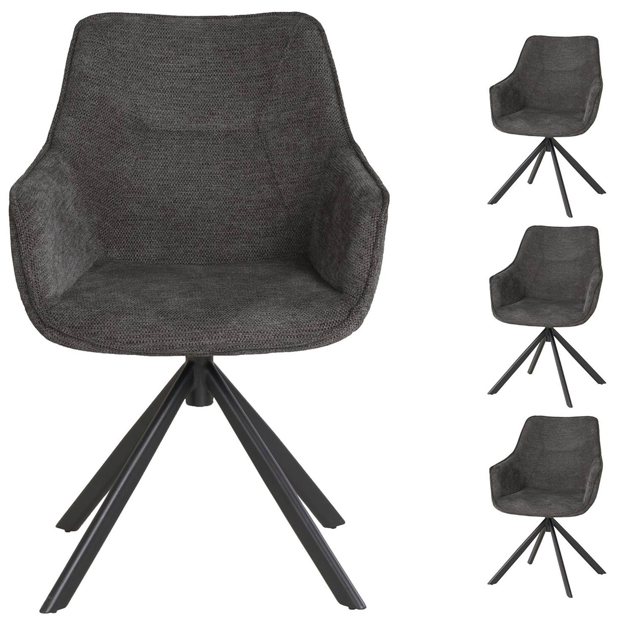 bene living Loungesessel San Carlo - drehbar - dunkelgrau (4-St., 4er Set), schwarzes Metall-Gestell - bequeme Arm- und Rückenlehne