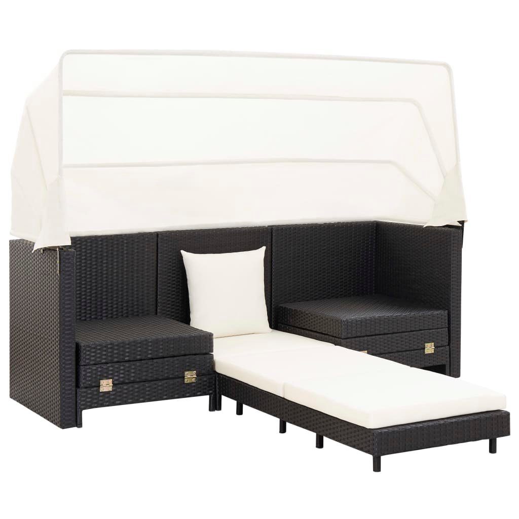 DOTMALL Loungebett und Schwarz Kissen Cremeweiß Sonnendach, einziehbarem Polyrattan,3-Personen, mit