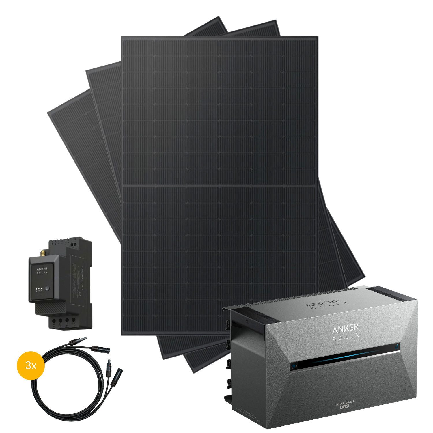 Kleines Kraftwerk Balkonkraftwerk, 1350 W, Monokristallin, (ohne Halterung), 3 x 450W, Anker Solarbank 3 Pro, Wechselrichter