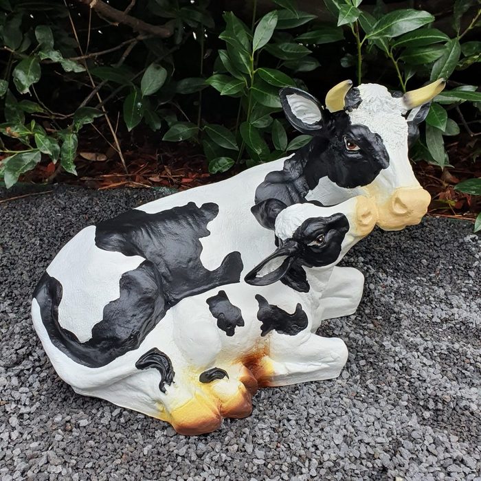 Aspinaworld Gartenfigur Kuh Figur mit Kalb 30 cm wetterfest