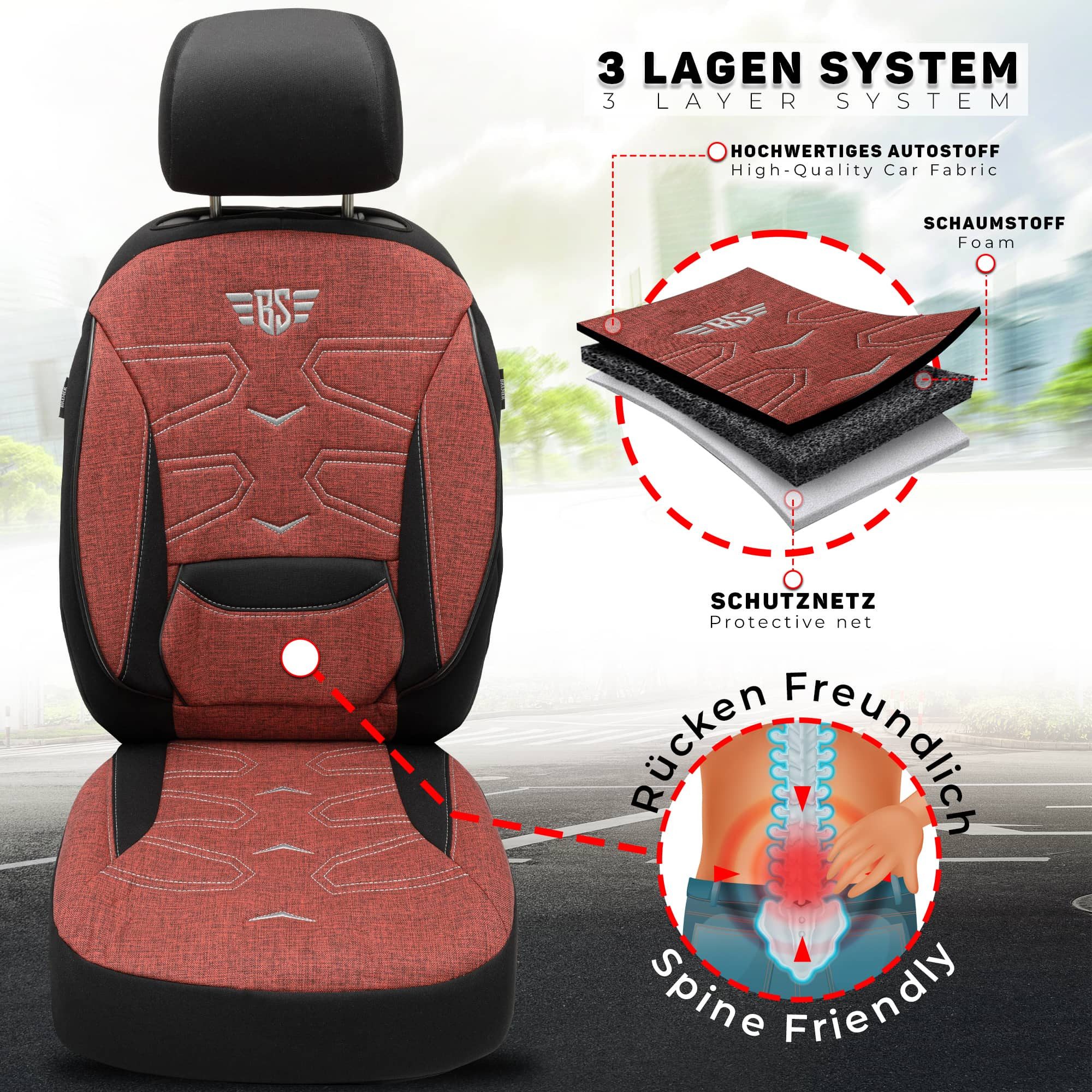BREMER SITZBEZÜGE Autositzbezug für Hyundai Nexo Bj ab 2018 (KT302), Set, Schonbezüge Sitzbezüge Fahrer und Beifahrer, in Schwarz/Rot