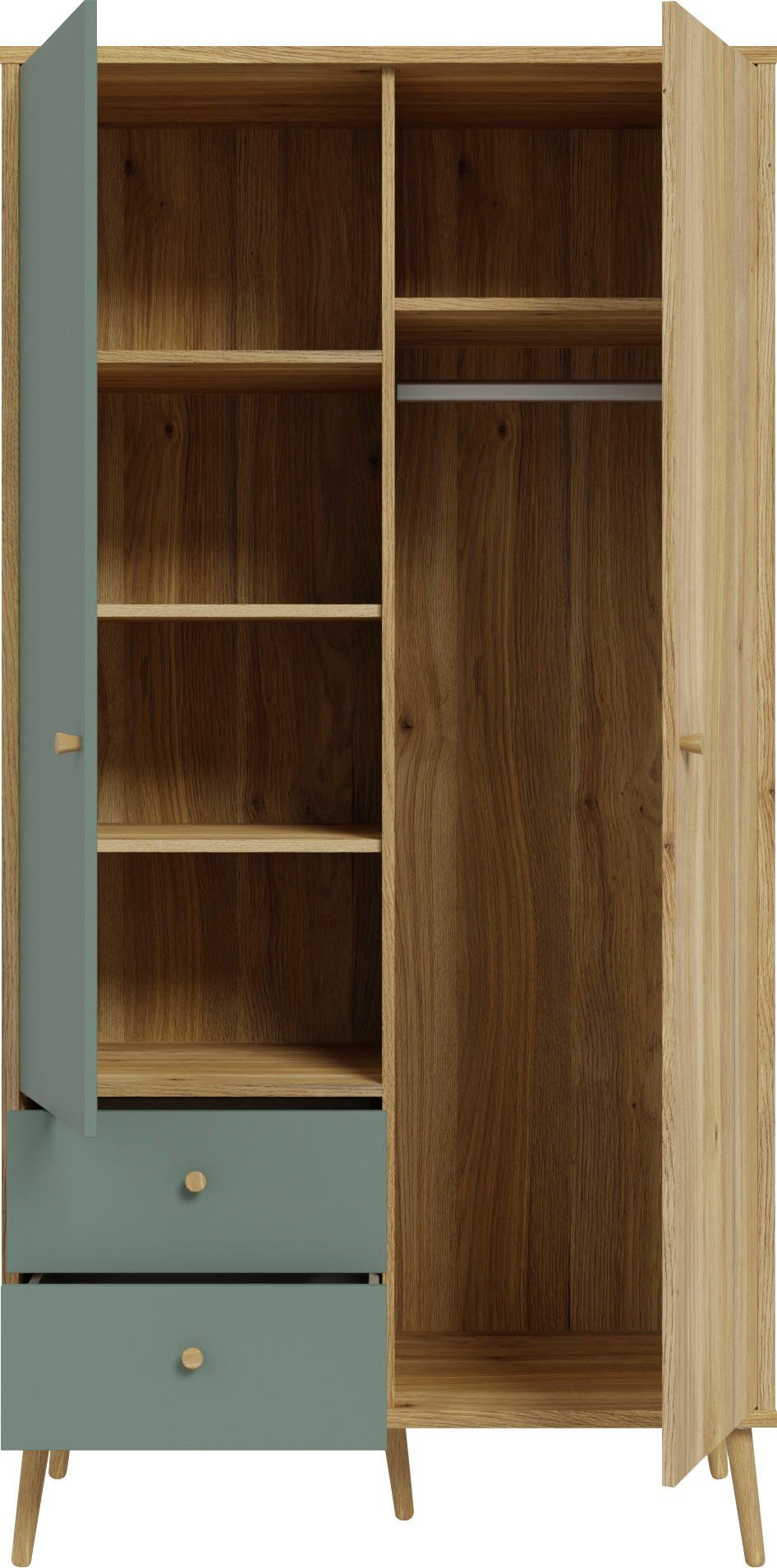 FORTE Kleiderschrank (B/H/T ca. 94,5x185,6x52,2 cm) Salbei, Drehtürenschrank, Stauraum – Bild 5 von 5
