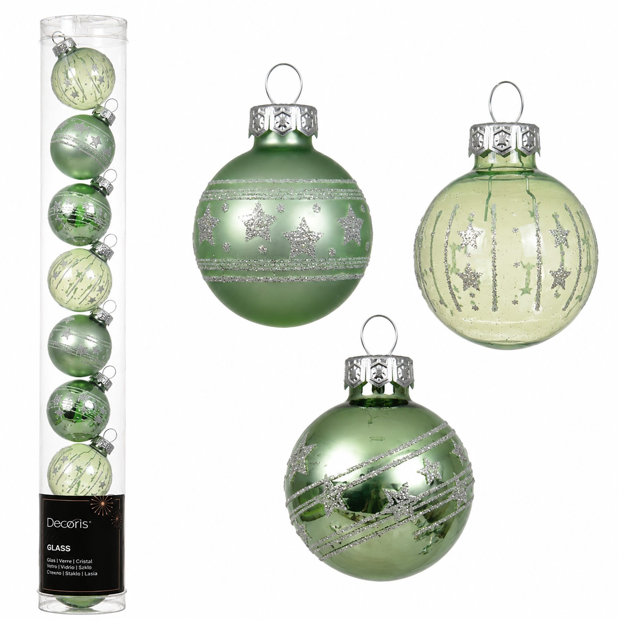 Kaemingk Weihnachtsbaumkugel, Weihnachtskugeln Glas mit Motiven 3cm 9 Stk. Grün Mix transparent von Kaemingk