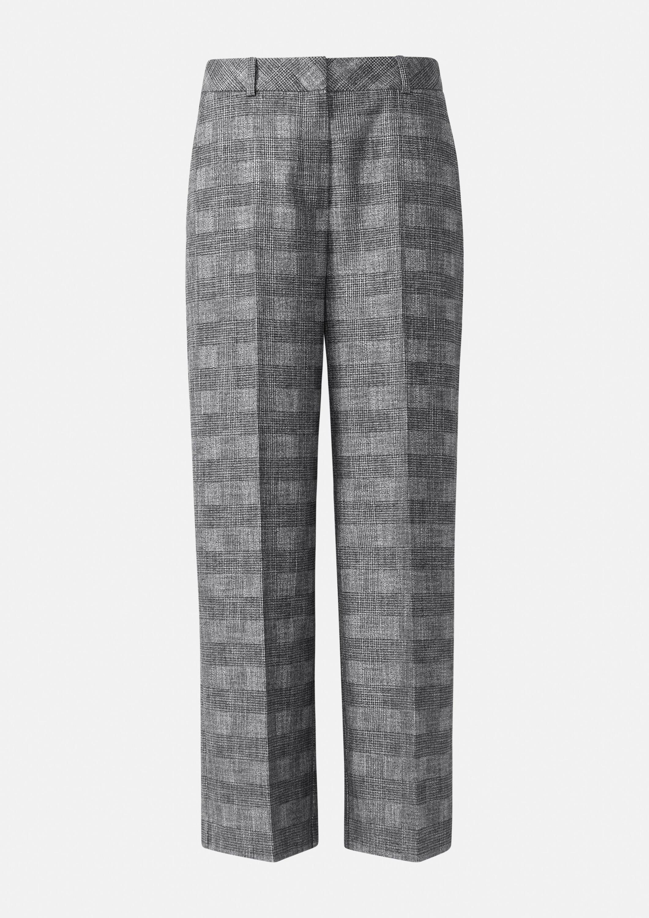 comma Chinos Hose Ankle-Hose mit Wide Leg und Karomuster