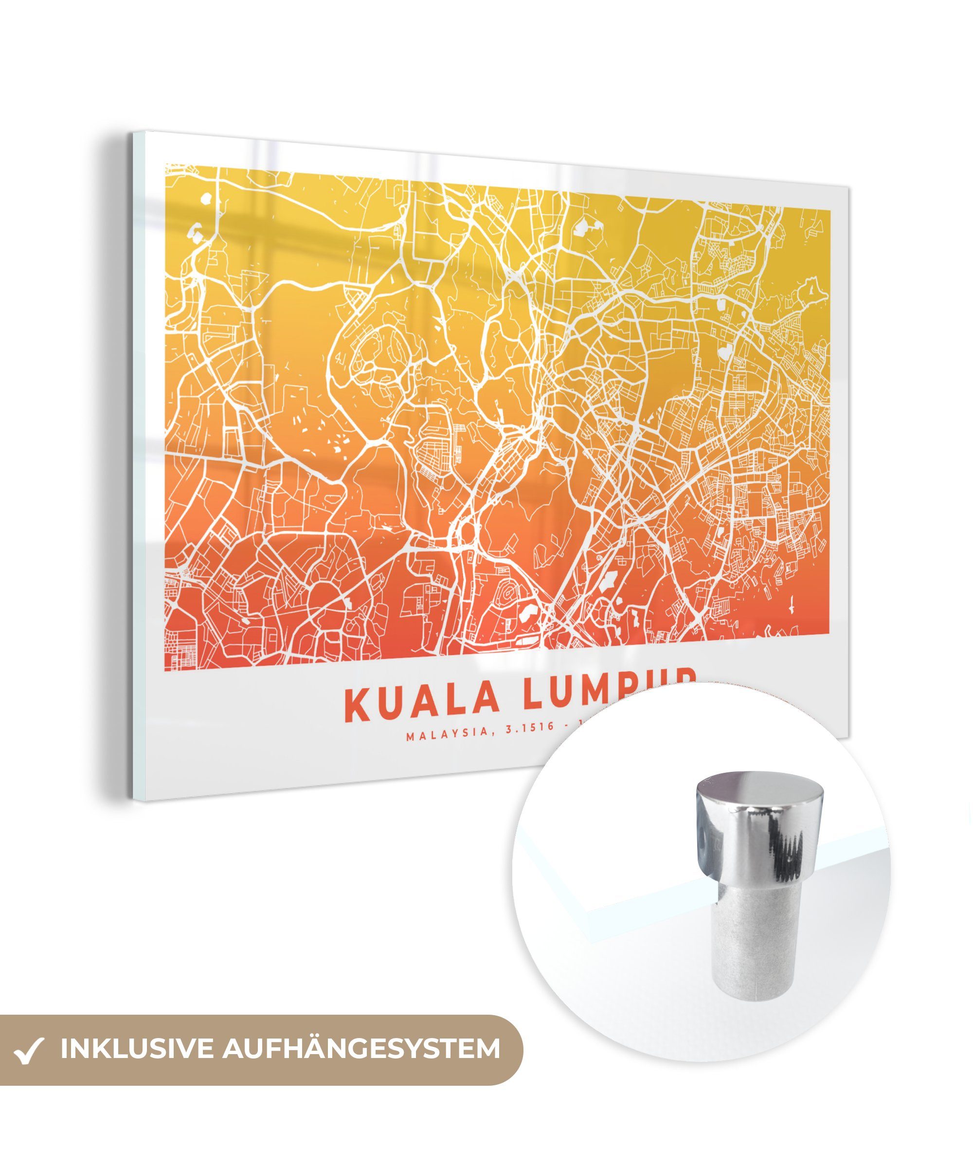 MuchoWow Acrylglasbild Kuala Lumpur - Malaysia - Stadtplan, (1 St), Acrylglasbilder Wohnzimmer & Schlafzimmer