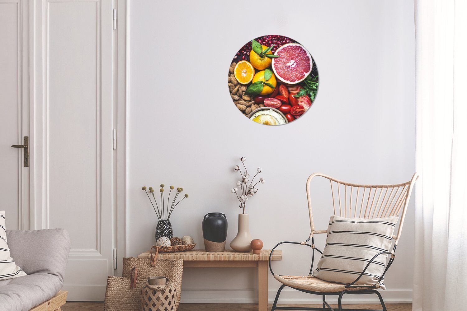 MuchoWow Gemälde Gemüse - - Wanddekoration Wandbild, Wohnzimmer, St), Obst (1 Farben, cm 30x30 Rundes Kreis Forex