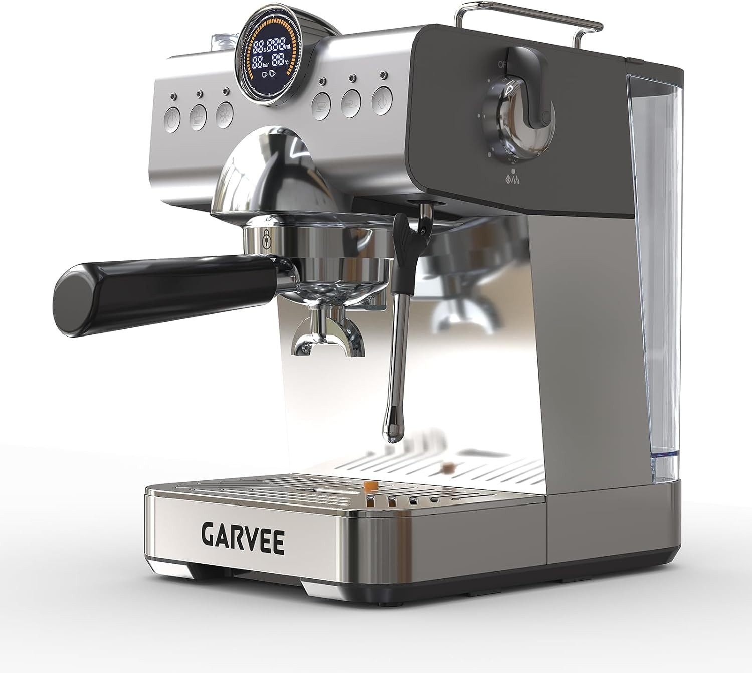 GarveeMore Espressomaschine CM5712-CB, 1,5l Kaffeekanne, 20 Bar Druck,Milchaufschäumer automatisch,LED-Display,Retro Design