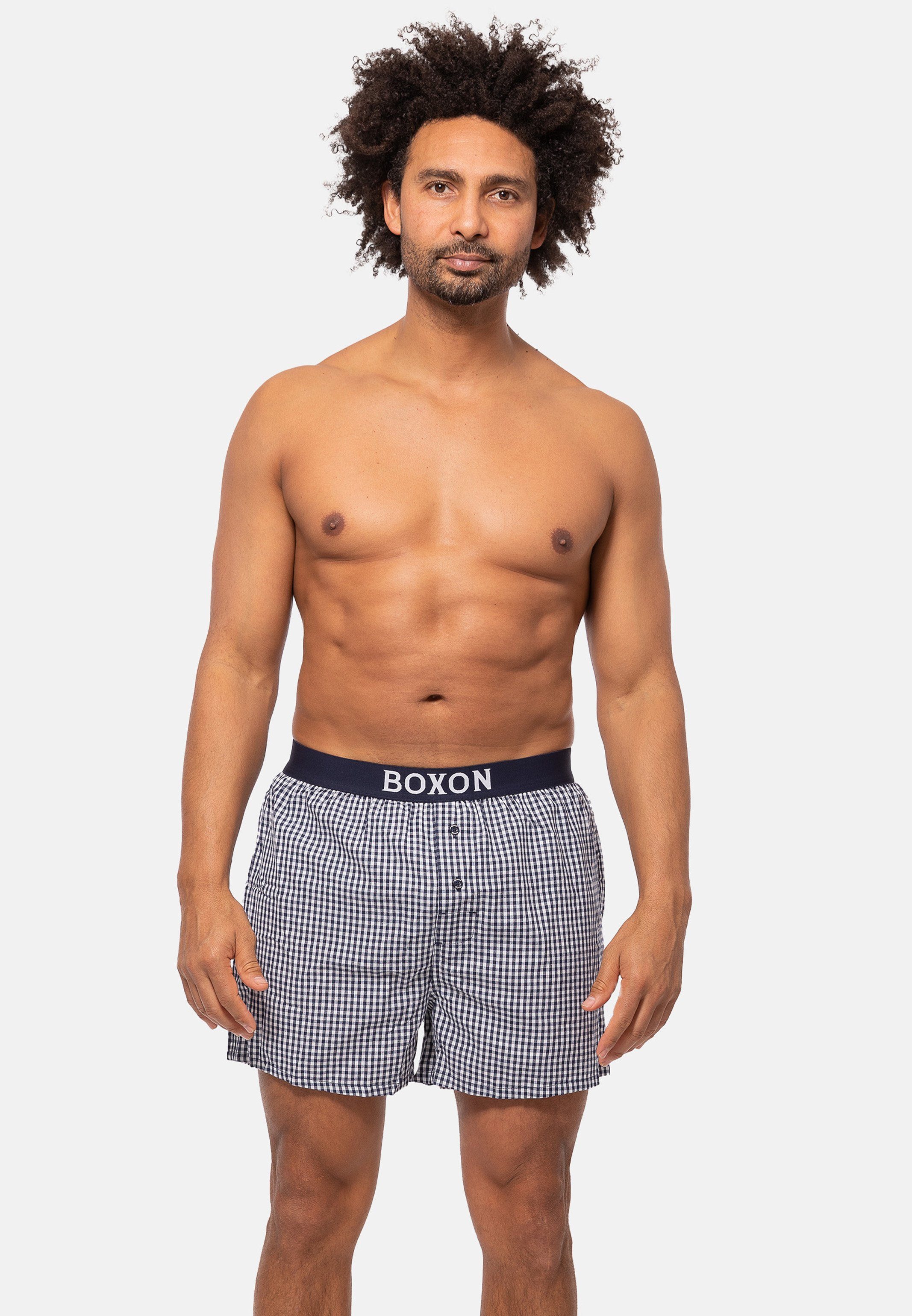 BOXON Boxershorts Softer Web - Blau Baumwolle - Mit - Eingriff 3er Gummibund Boxershorts (Spar-Set, Pack 3-St)