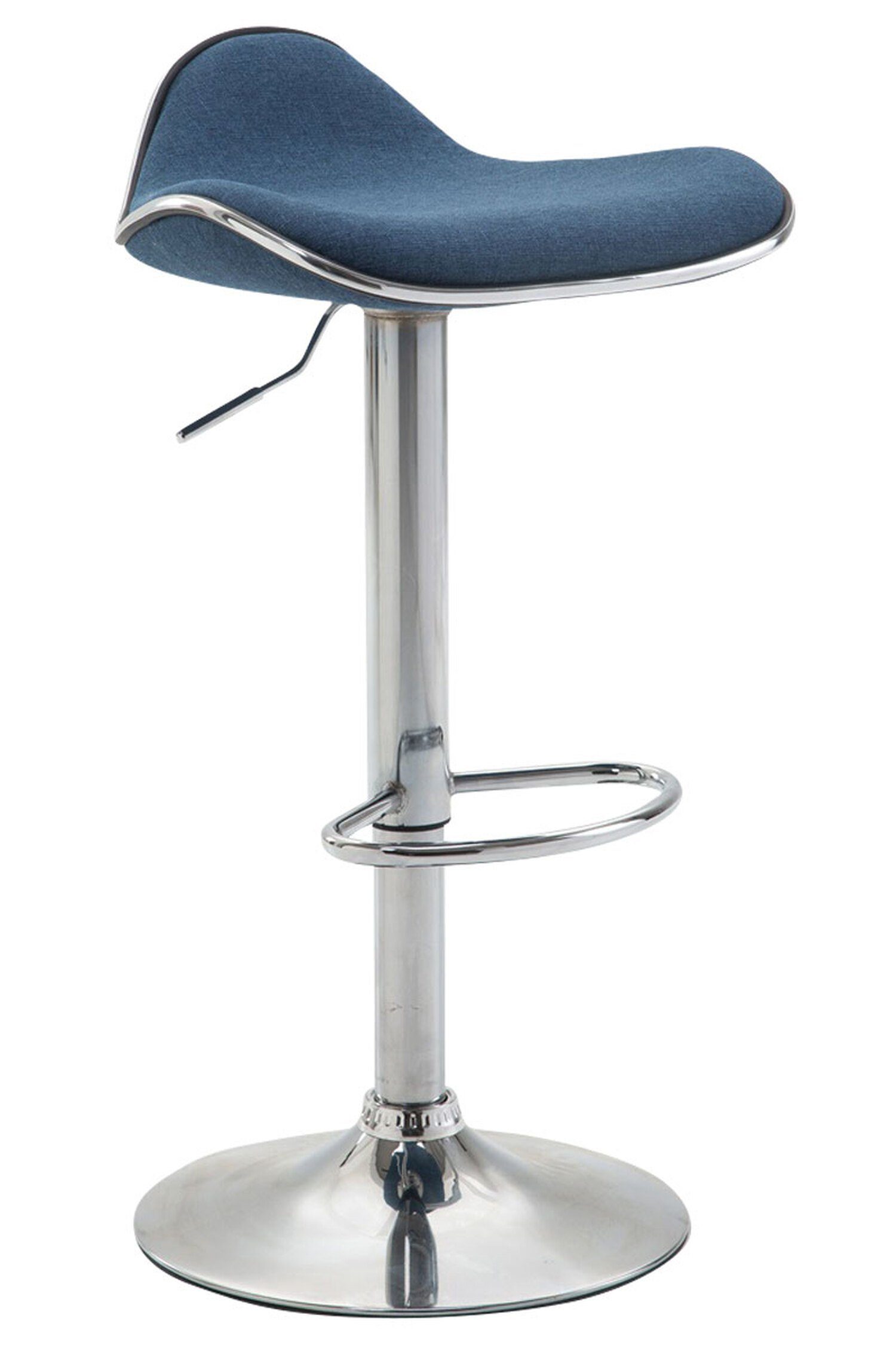 TPFLiving Barhocker Shangrila (Barstuhl höhenverstellbar - Hocker für Theke & Küche - Tresenhocker), 360° drehbar - chromfarbener Stahl - Sitzfläche: Stoff Blau