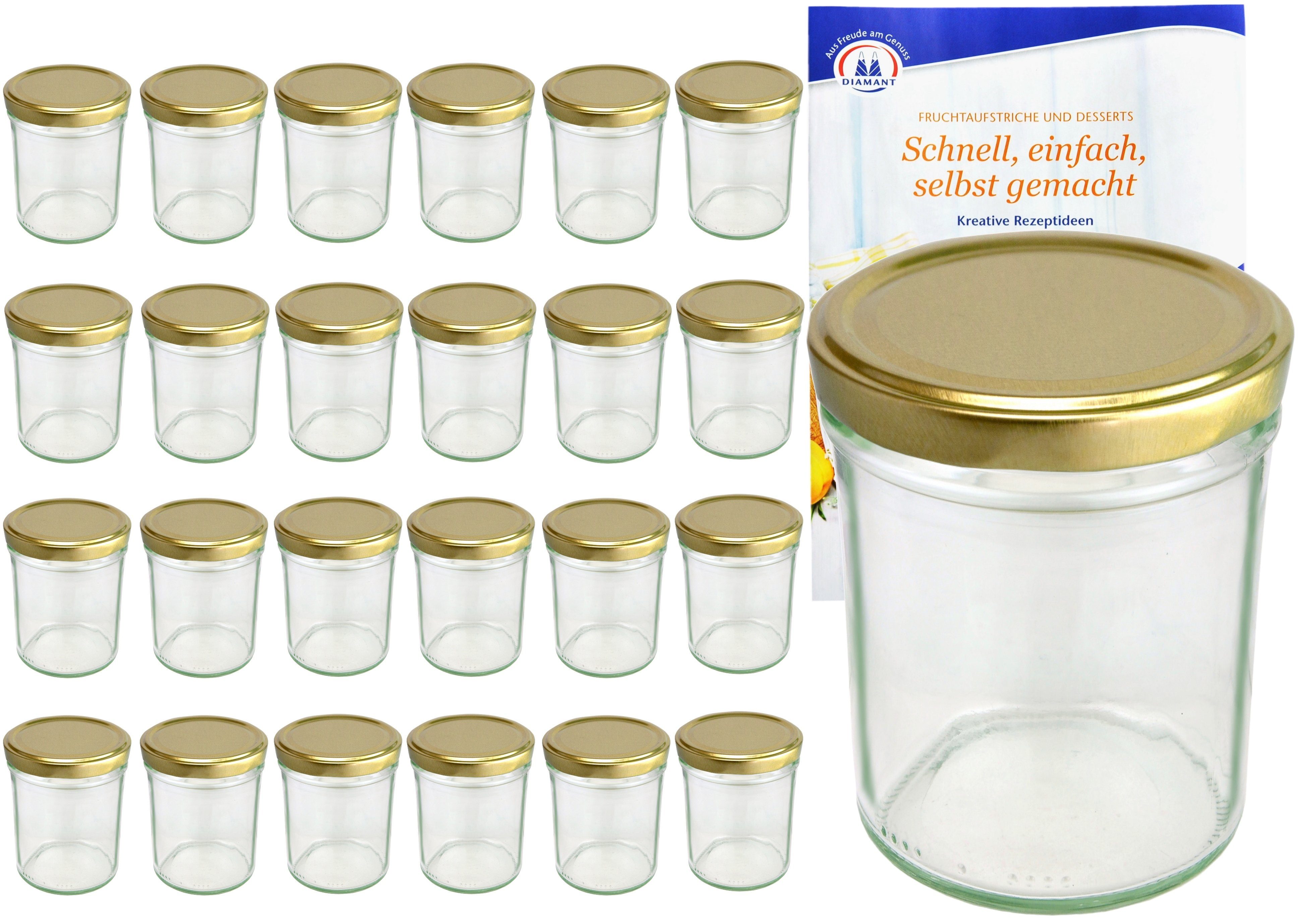 MamboCat Einmachglas 25er Set Sturzglas 230 ml HOCH To 66 goldener Deckel incl. Rezeptheft, Glas