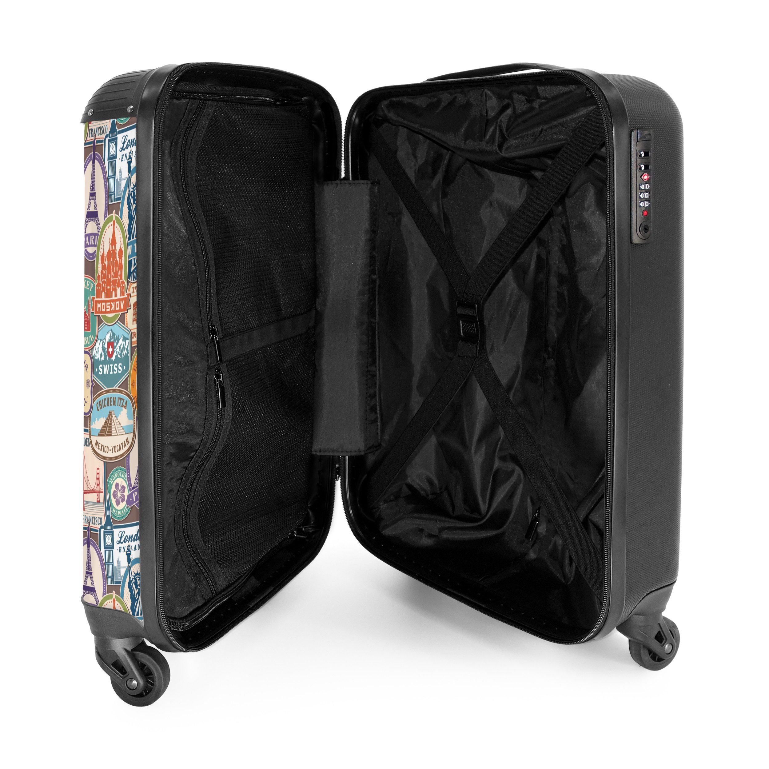 NoBoringSuitcases.com© Hartschalen-Trolley Reisen - Muster - Illustrationen - Vintage - Braun 55x35x20cm, Reisetasche mit Rollen, Koffer Handgepäck Flugzeug – Bild 4 von 5