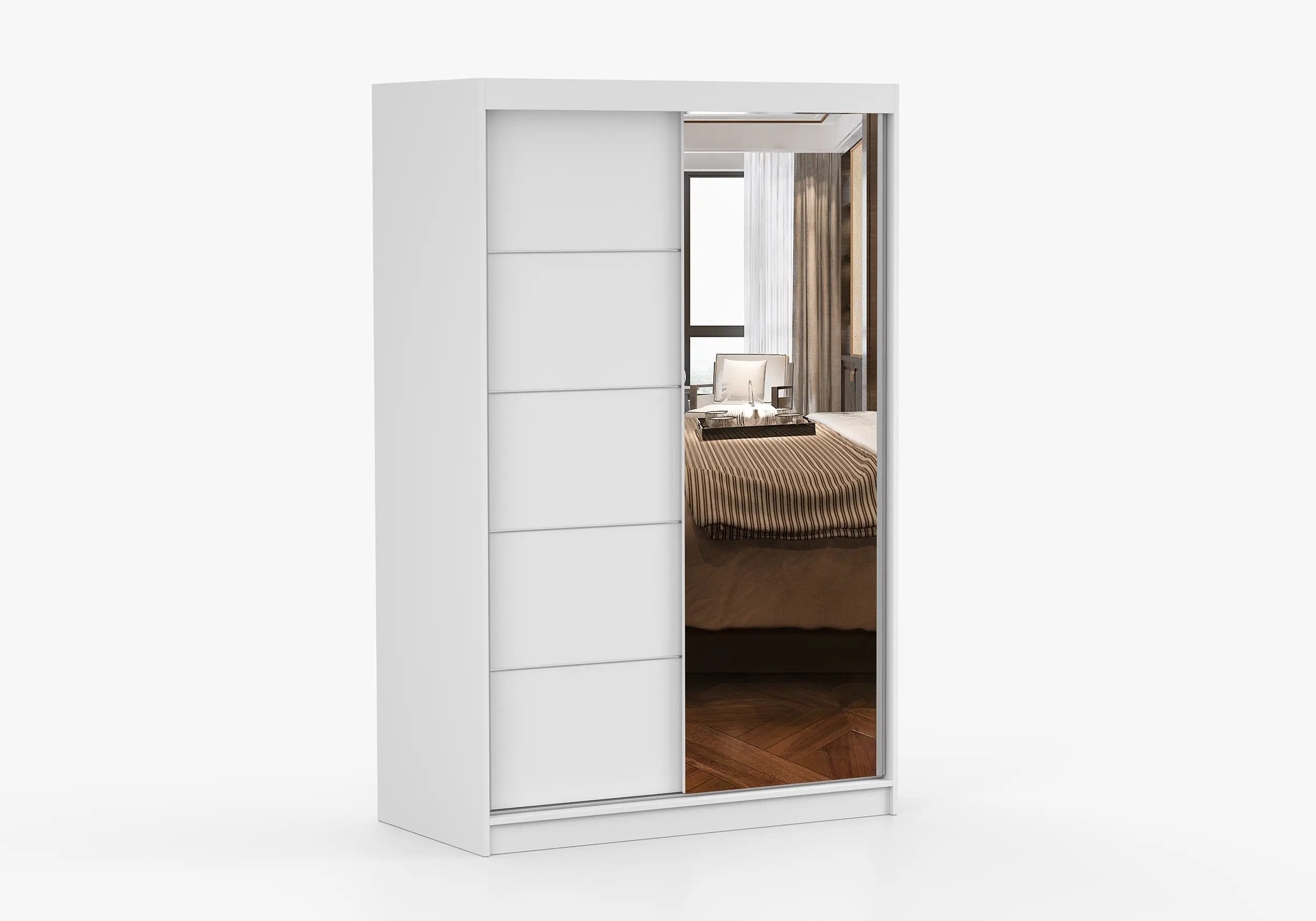 imoebel24 Schwebetürenschrank NEOMI 05 120 cm - Weiss / Weiss