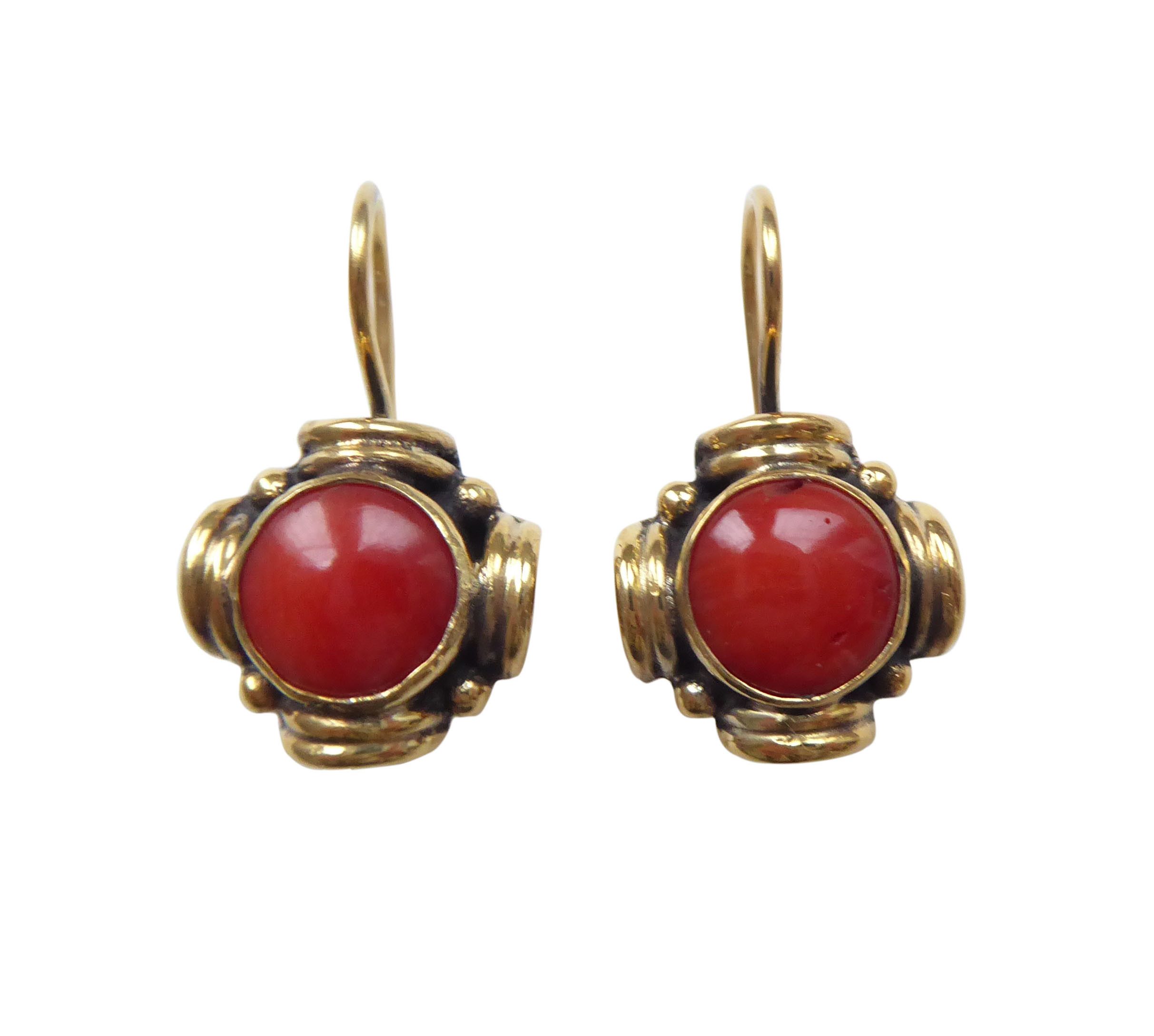Mugello Paar Ohrhänger Mimma Koralle klassischer Mode-Vintage-Schmuck altmodisch, Handarbeit aus kleiner florentinischen Manufaktur, Vintageschmuck