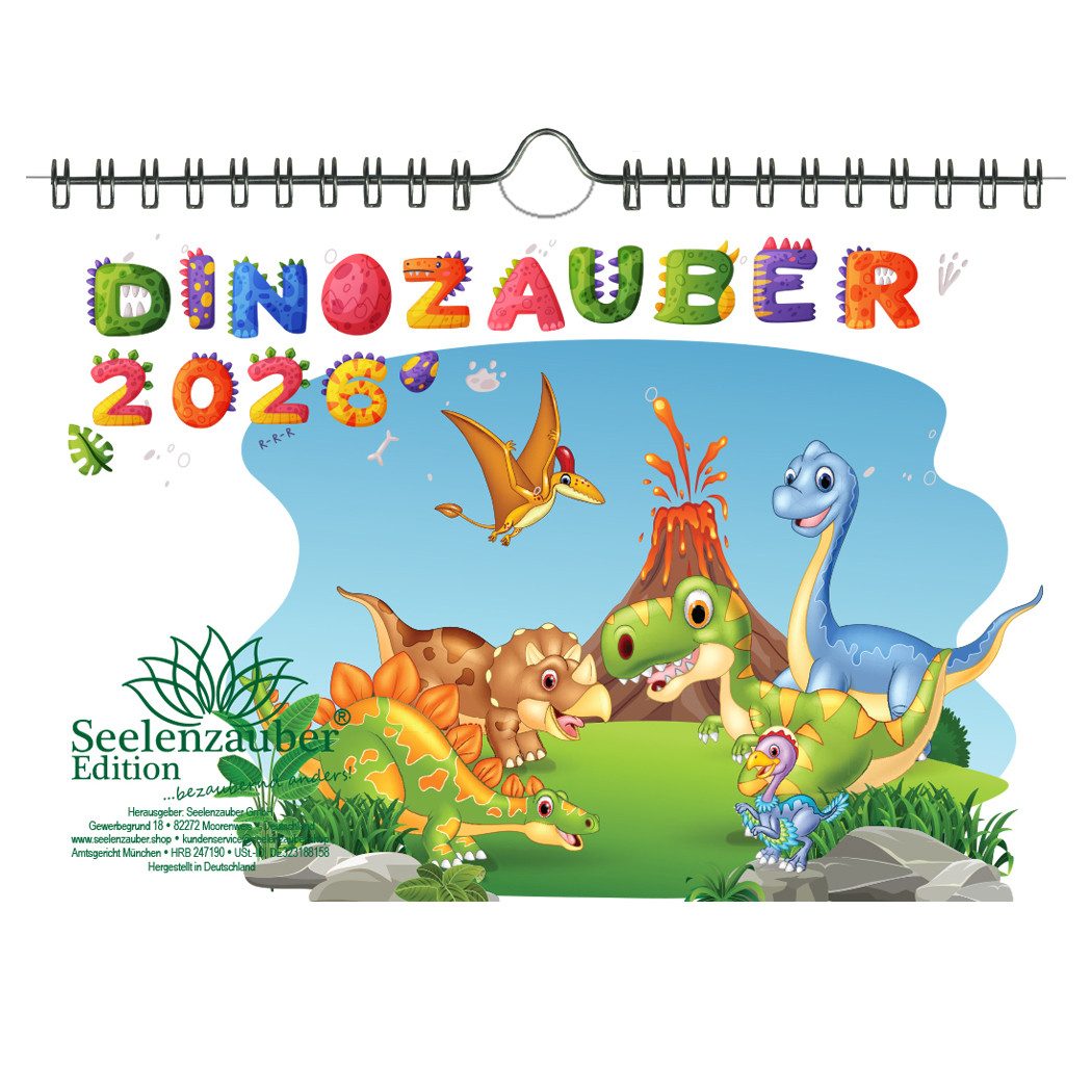 Seelenzauber Wandkalender Dinozauber DIN A5 Kalender für 2026 Dinosaurier - Seelenzauber