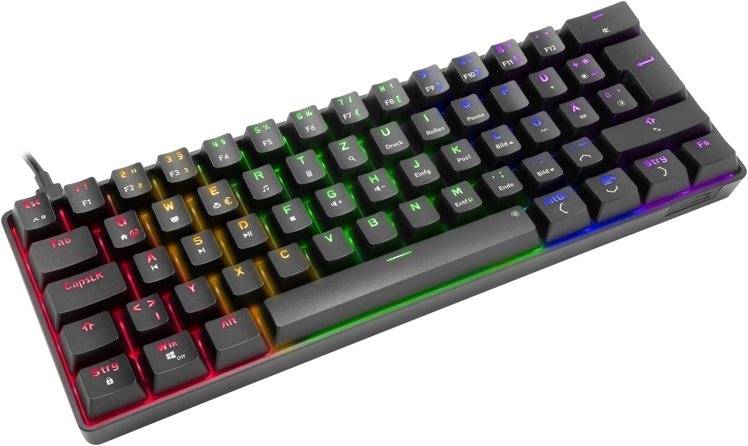 Speedlink ATMOS RGB Rainbow Mechanisches 60% Tastenfeld Gaming-Tastatur (DE Layout, brown switches)