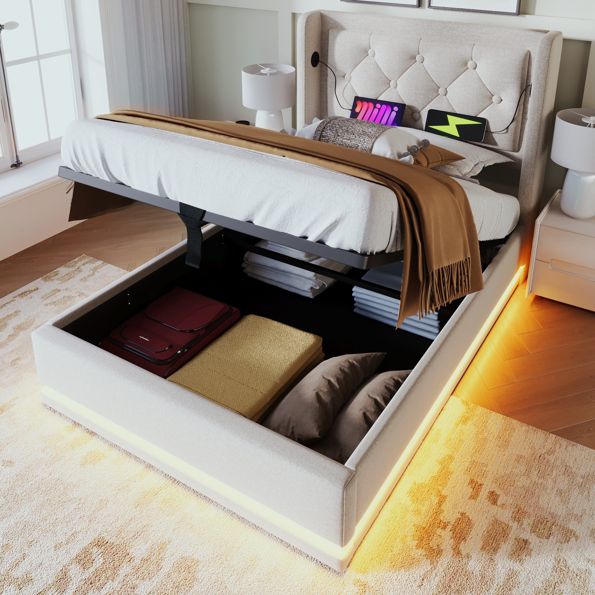 MODFU Polsterbett mit Stauraum Ladefunktion (100x210x101CM,Inklusive-Matrat günstig online kaufen