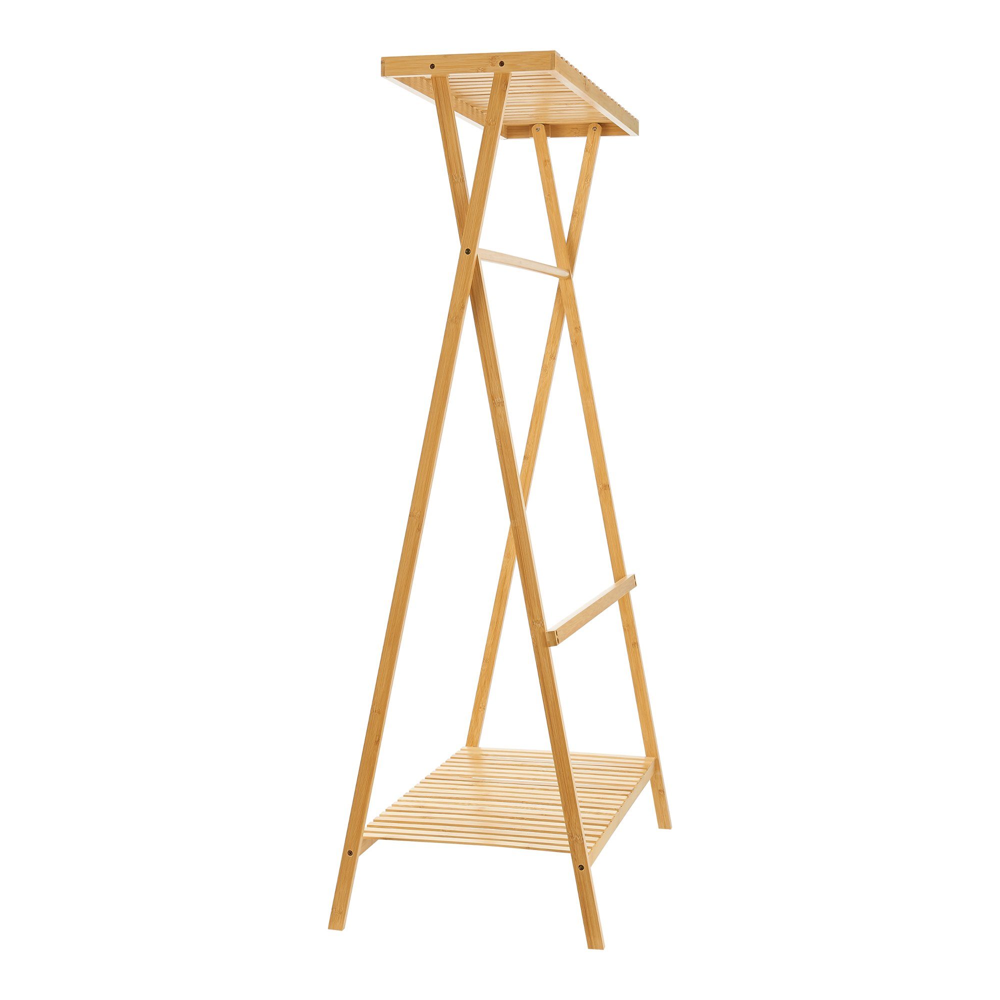en.casa Garderobenständer, »Horten« mit Kleiderstange und 2 Ablagen Bambus 140x90x45 cm