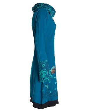 Vishes Jerseykleid Blumen-Kleid Langarm-Shirtkleid Schal-Kragen Baumwolle Hippie, Goa, Ethno Elfen Style