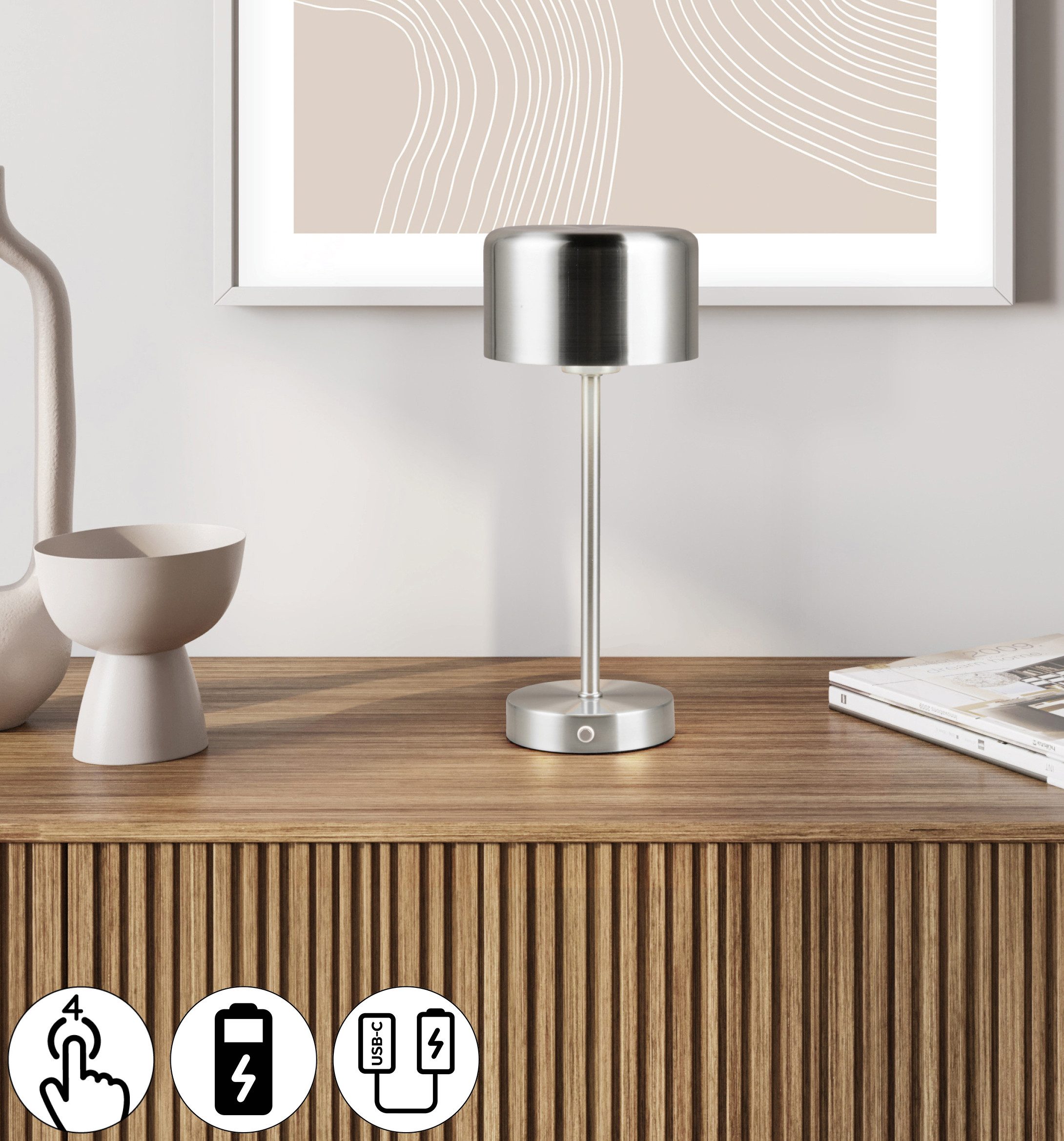 my home LED Tischleuchte Kadira, Dimmfunktion, USB-Ladefunktion, LED fest i günstig online kaufen