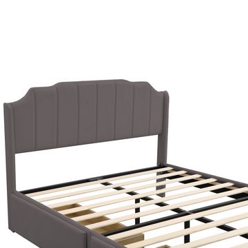 IDEASY Polsterbett Mit Samt gepolstertes Plattformbett, 2 ausziehbare Schubladen, beige/rosa/grau, 140 x 200 cm,hochwertige Holzlatten, geräuschlos