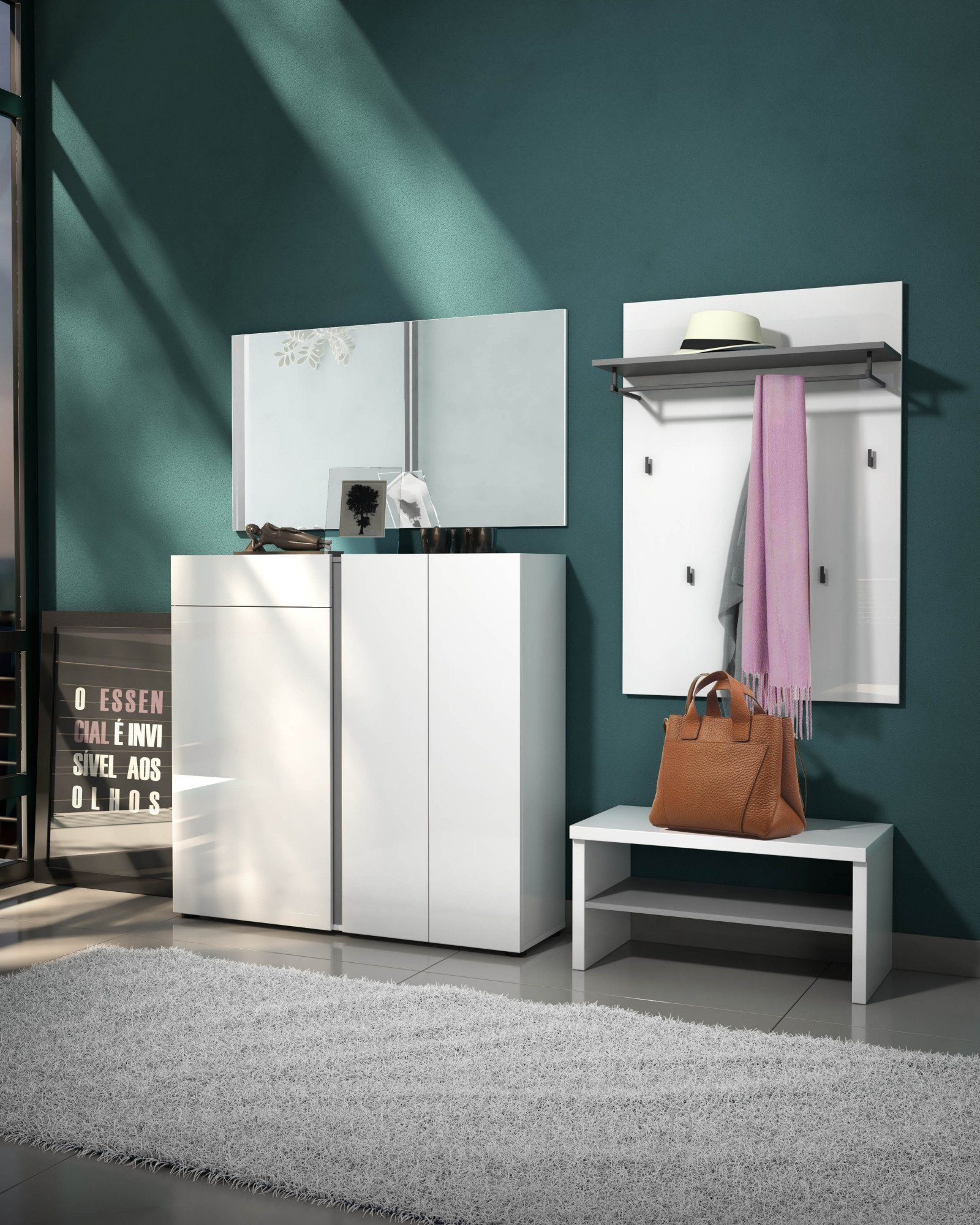 Home affaire Schuhbank ATRIUM, Garderobenbank, Sitzbank mit Schuhablage, Hochglanz lackiert (1-St), Maße (B/T/H) 80/40/40 cm, Absetzung Schuhablage anthrazit