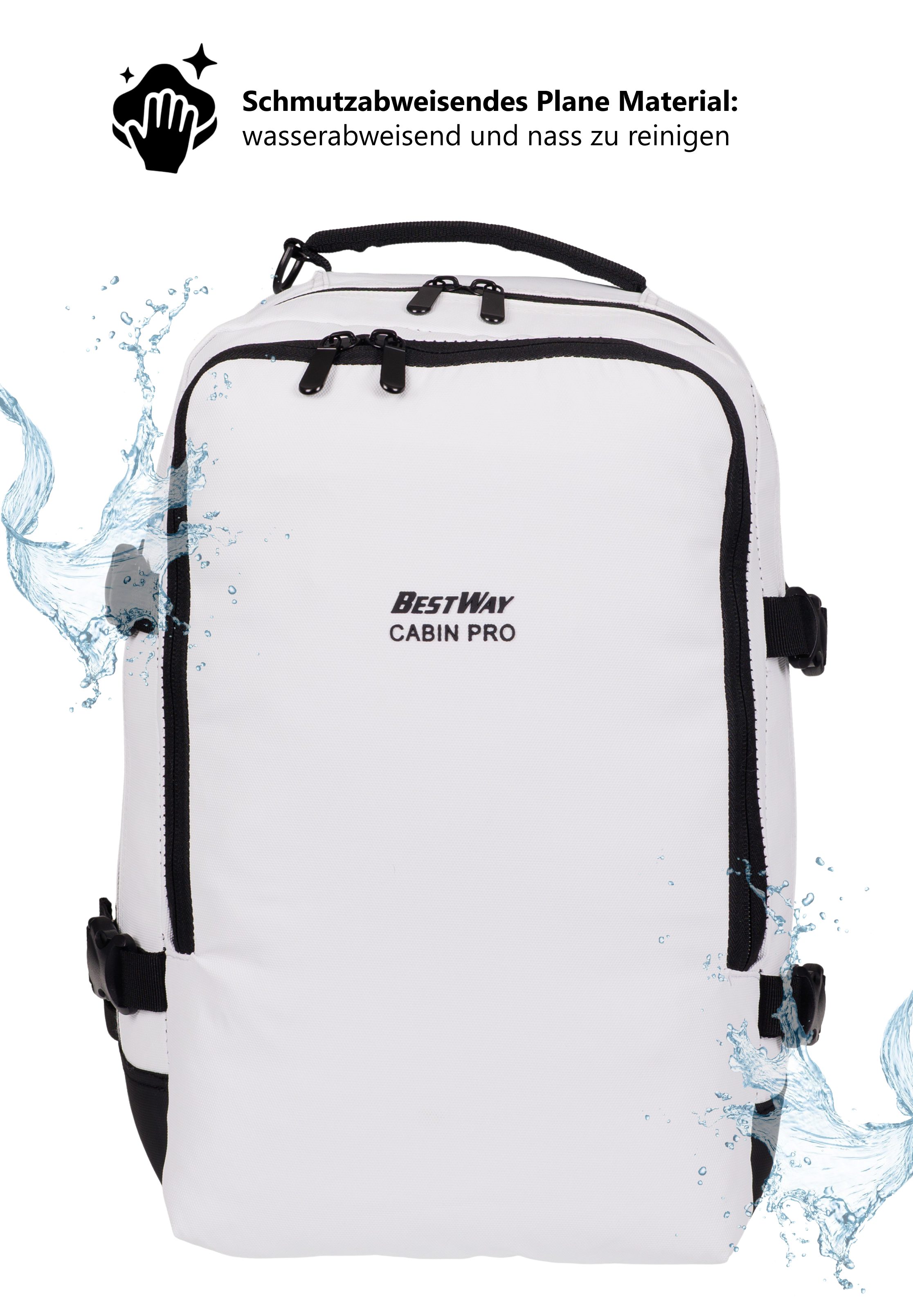 BestWay Bags Reiserucksack Handgepäck Rucksack für Ryanair aus Plane, Cabin Pro Flugzeug Kabinenrucksack Laptoprucksack 40350 + Koffergurt