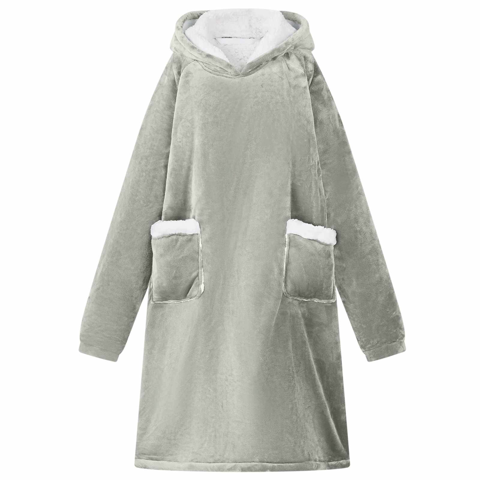 Unisex-Bademantel Decken-Hoodie Grau M Fleece und Flanell