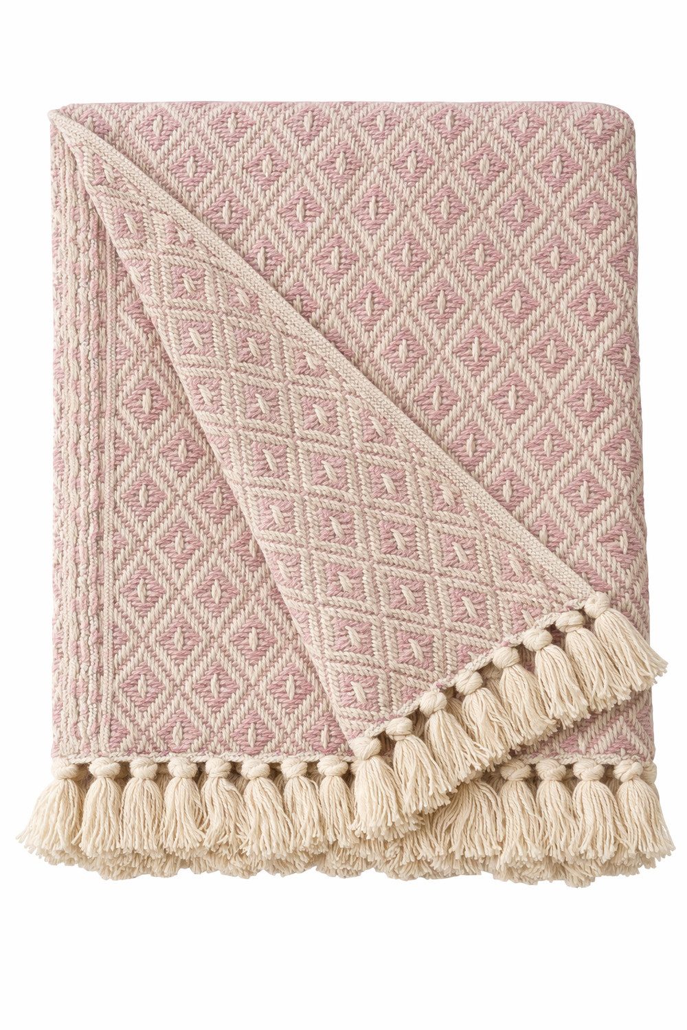 Wohndecke Light Pink/Natural, AU Maison, Stilvolle Baumwolldecke mit Fransen 130x180 cm