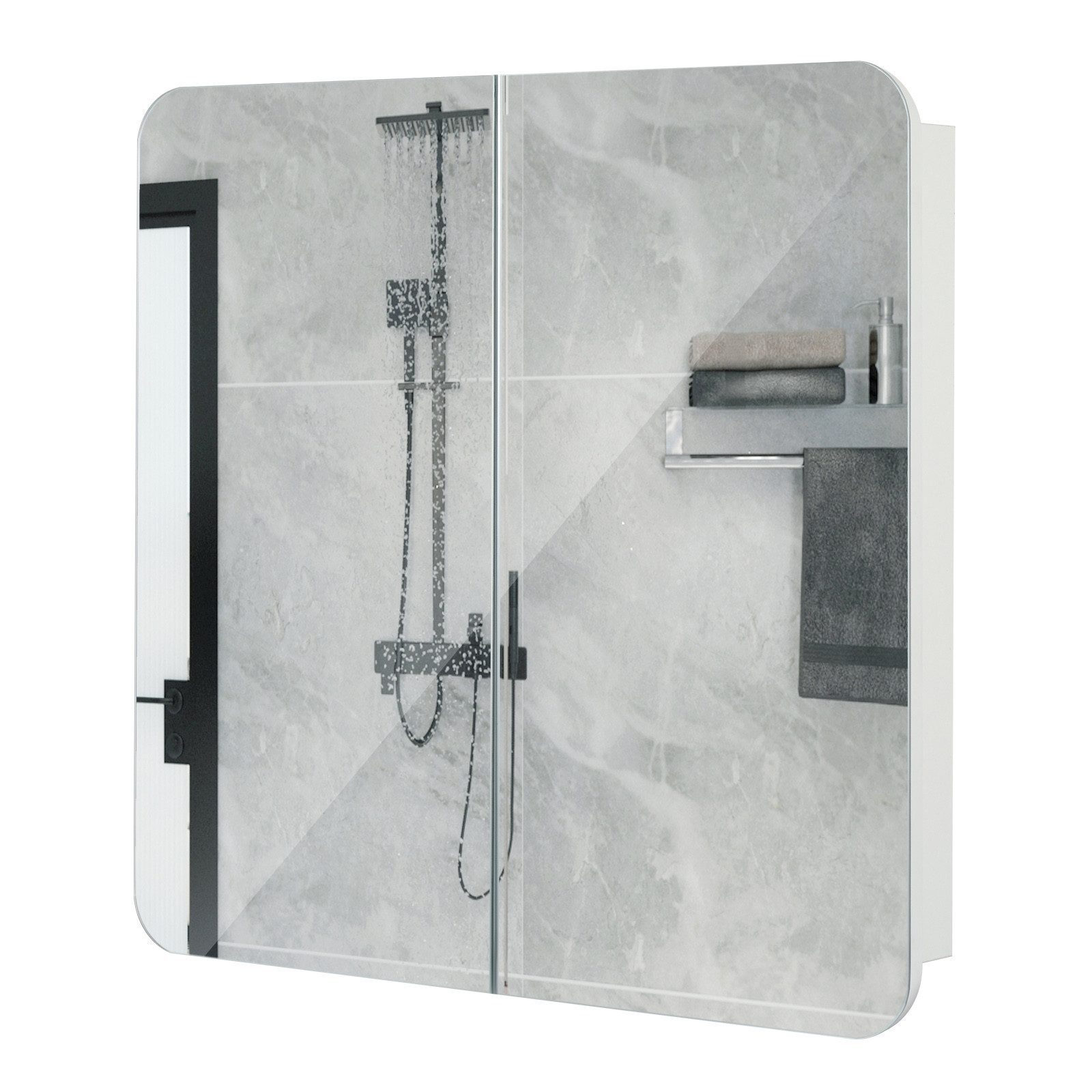 Mondeer Badezimmerspiegelschrank Badezimmerspiegel Hängeschrank, Wandschrank, mit 2 Türen 68 x 12.9 x 66 cm, Weiß