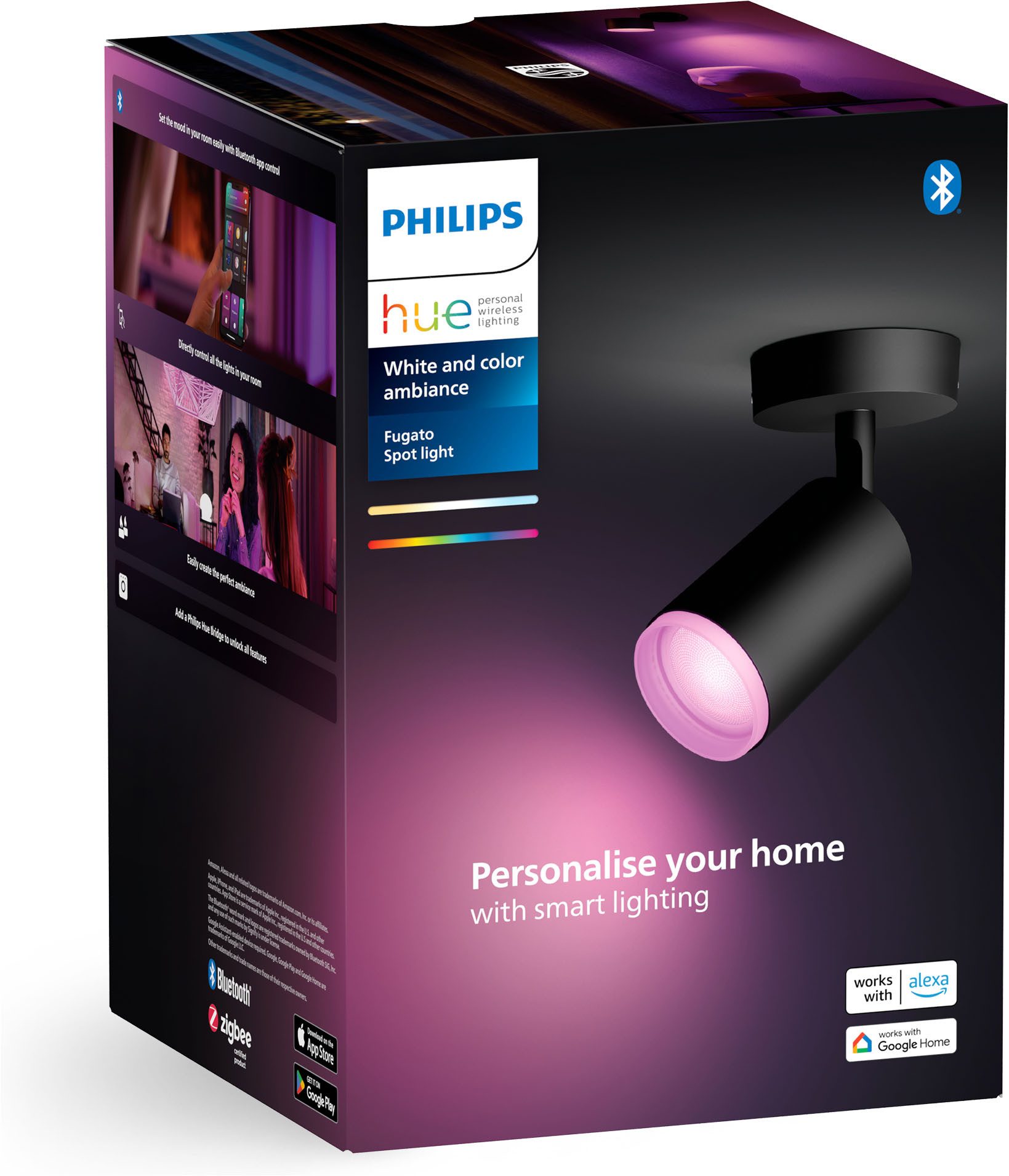 Philips Hue LED Deckenspot White & Color Ambiance Fugato 1er Aufbauspot, Abschaltautomatik, Bluetooth, CCT - über Fernbedienung, Dimmfunktion, Einschlafhilfe, F – Bild 4 von 5