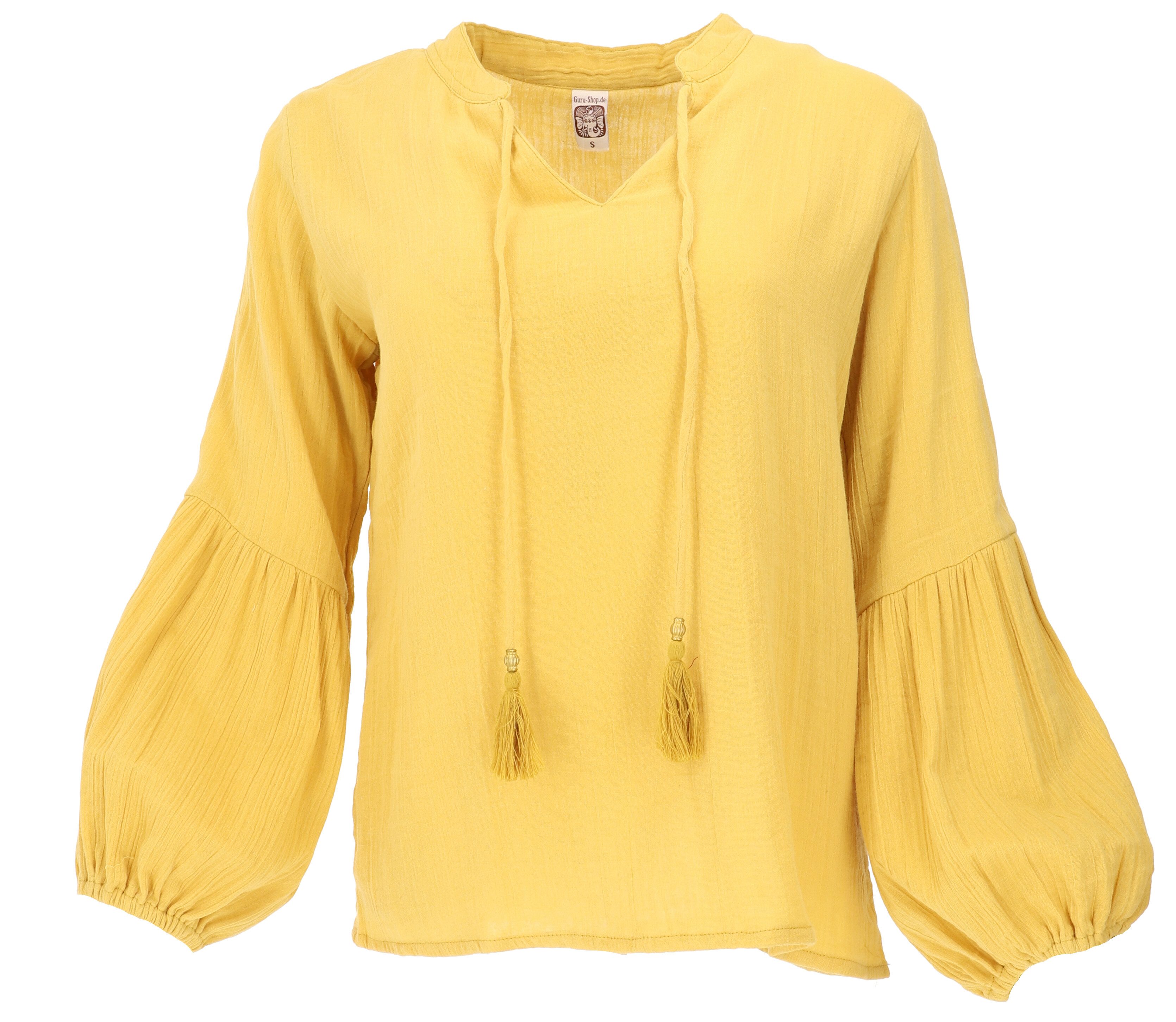Guru-Shop Longbluse Schlupfbluse Boho chic, luftige Musselin.. alternative Bekleidung