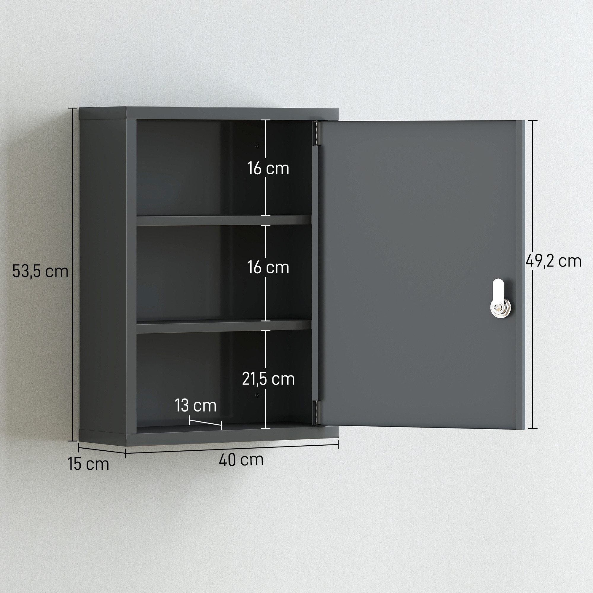 Kleankin Medizinschrank (Set, 1-St., Erste Hilfe Schrank) abschließbar, wandmontage, 3 Fach