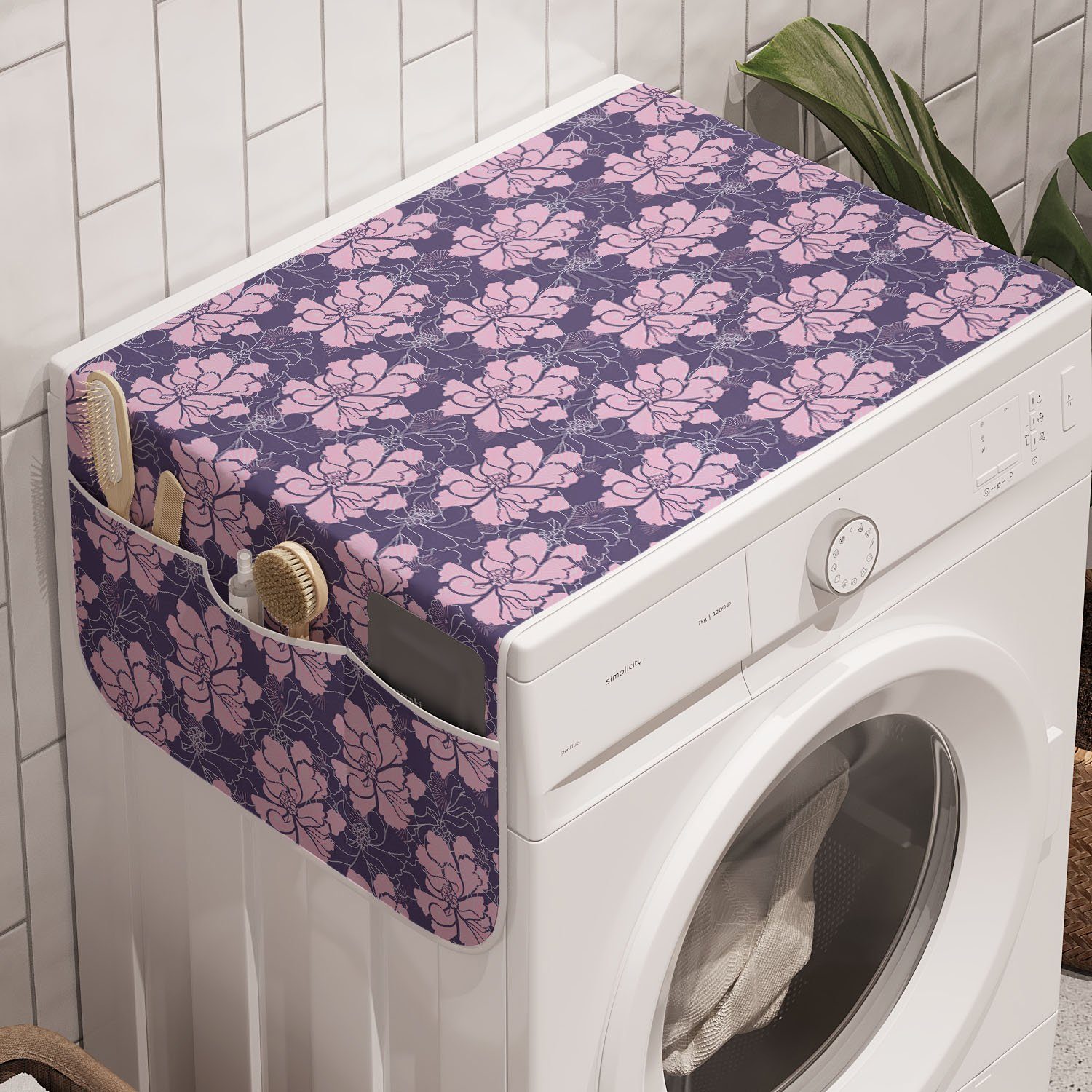 Abakuhaus Badorganizer Anti-Rutsch-Stoffabdeckung für Waschmaschine und Trockner, Blumen Astern und Silhouetten Kunst